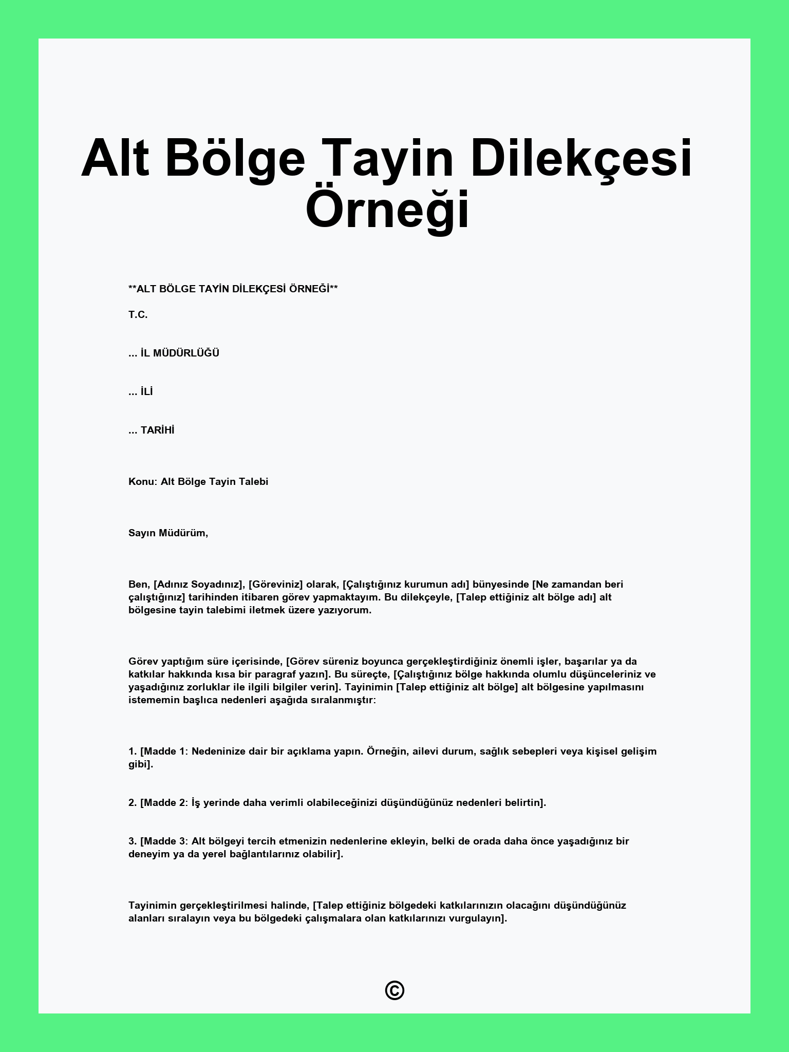 Alt Bölge Tayin Dilekçesi Örneği