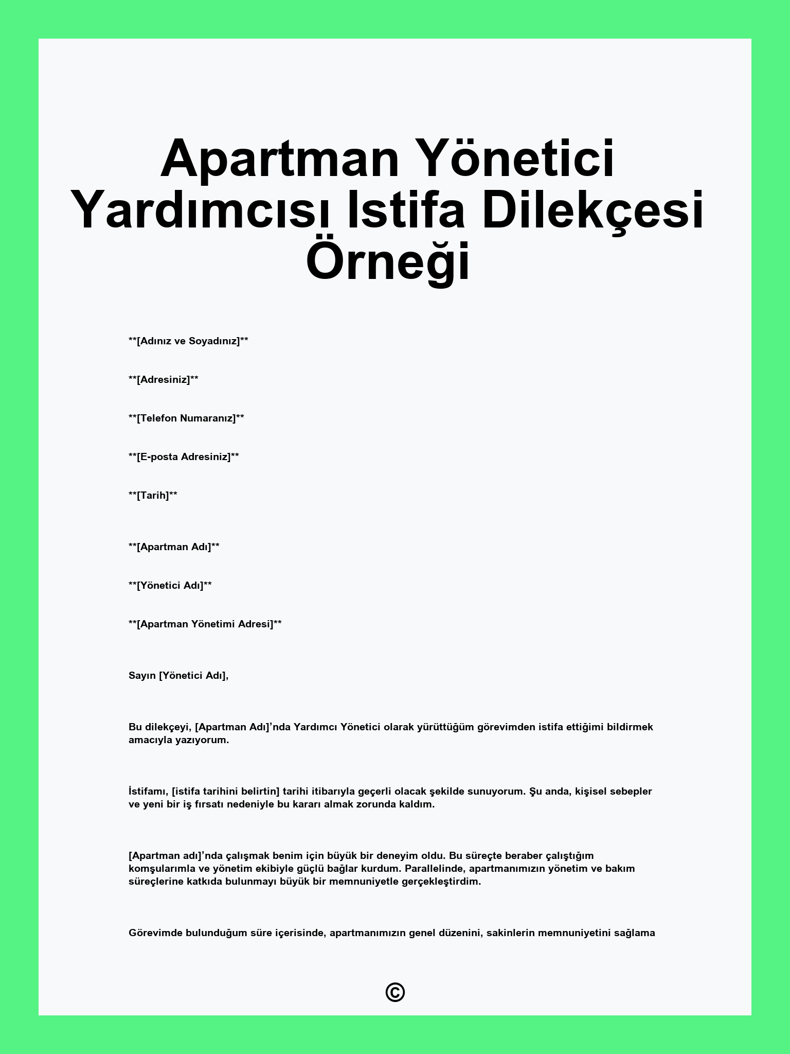 Apartman Yönetici Yardımcısı Istifa Dilekçesi Örneği