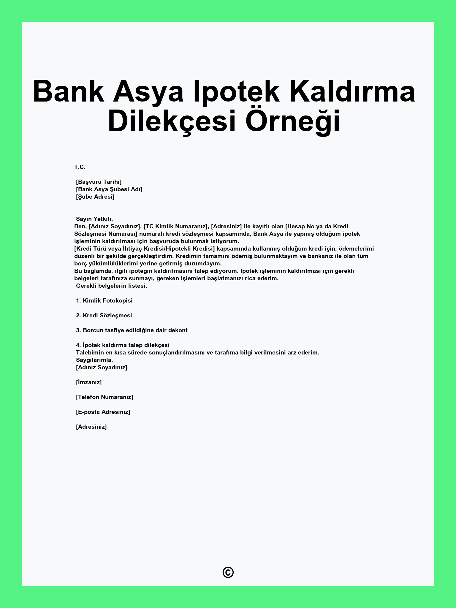 Bank Asya Ipotek Kaldırma Dilekçesi Örneği