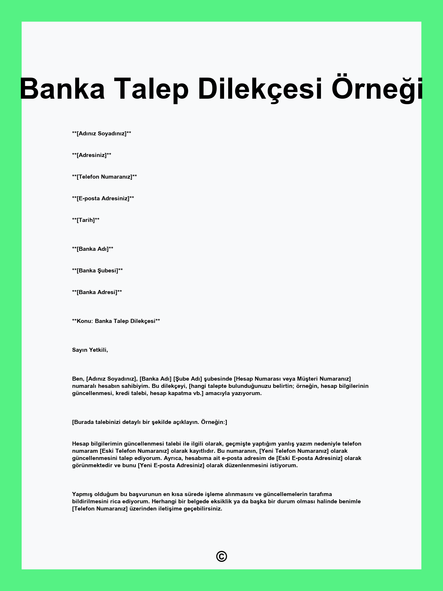 Banka Talep Dilekçesi Örneği