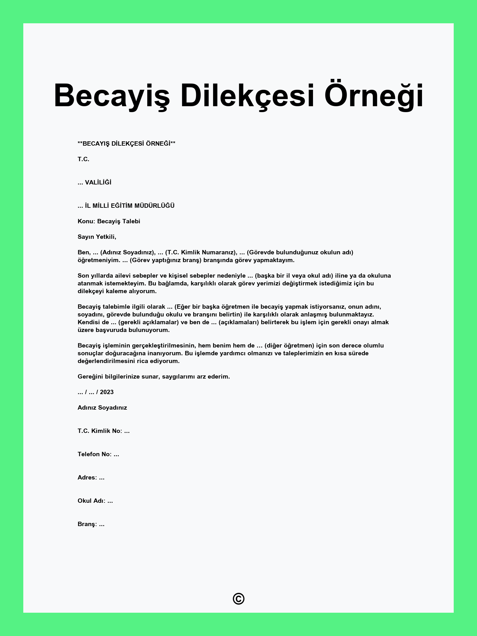 Becayiş Dilekçesi Örneği