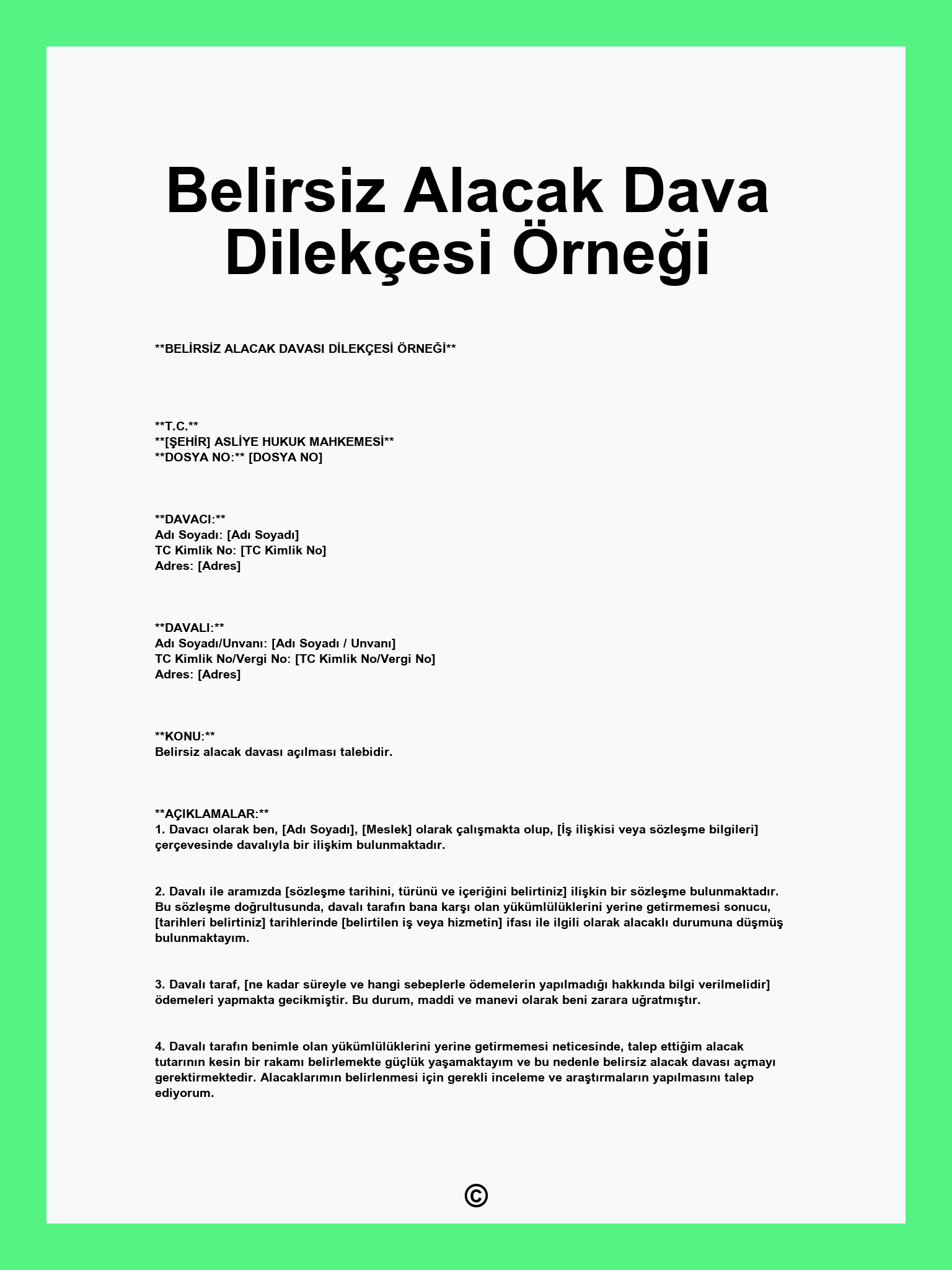 Belirsiz Alacak Dava Dilekçesi Örneği