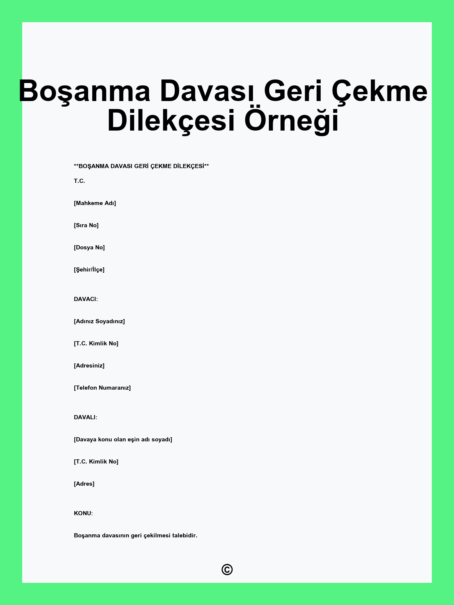 Boşanma Davası Geri Çekme Dilekçesi Örneği
