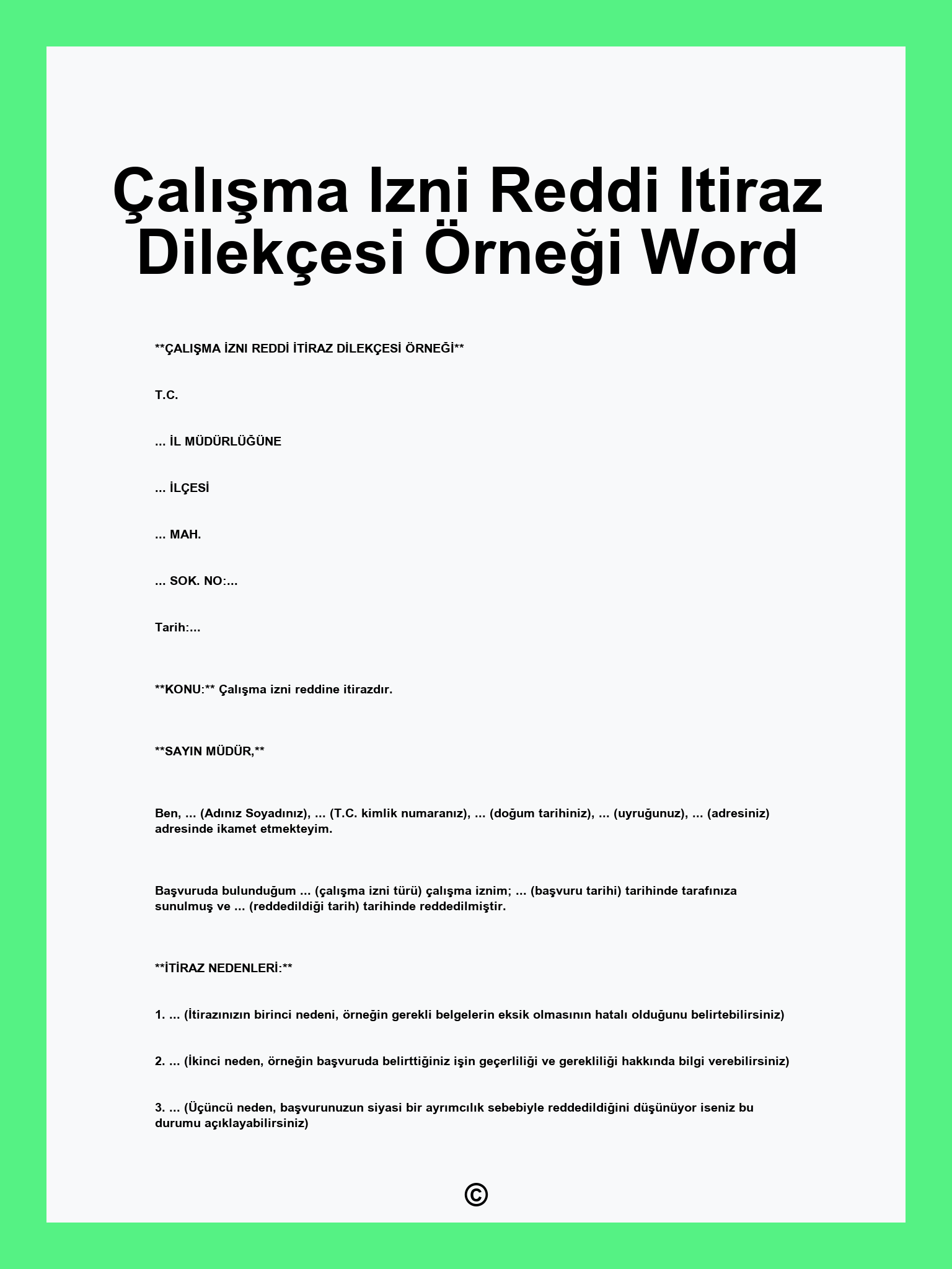 Çalışma Izni Reddi Itiraz Dilekçesi Örneği Word