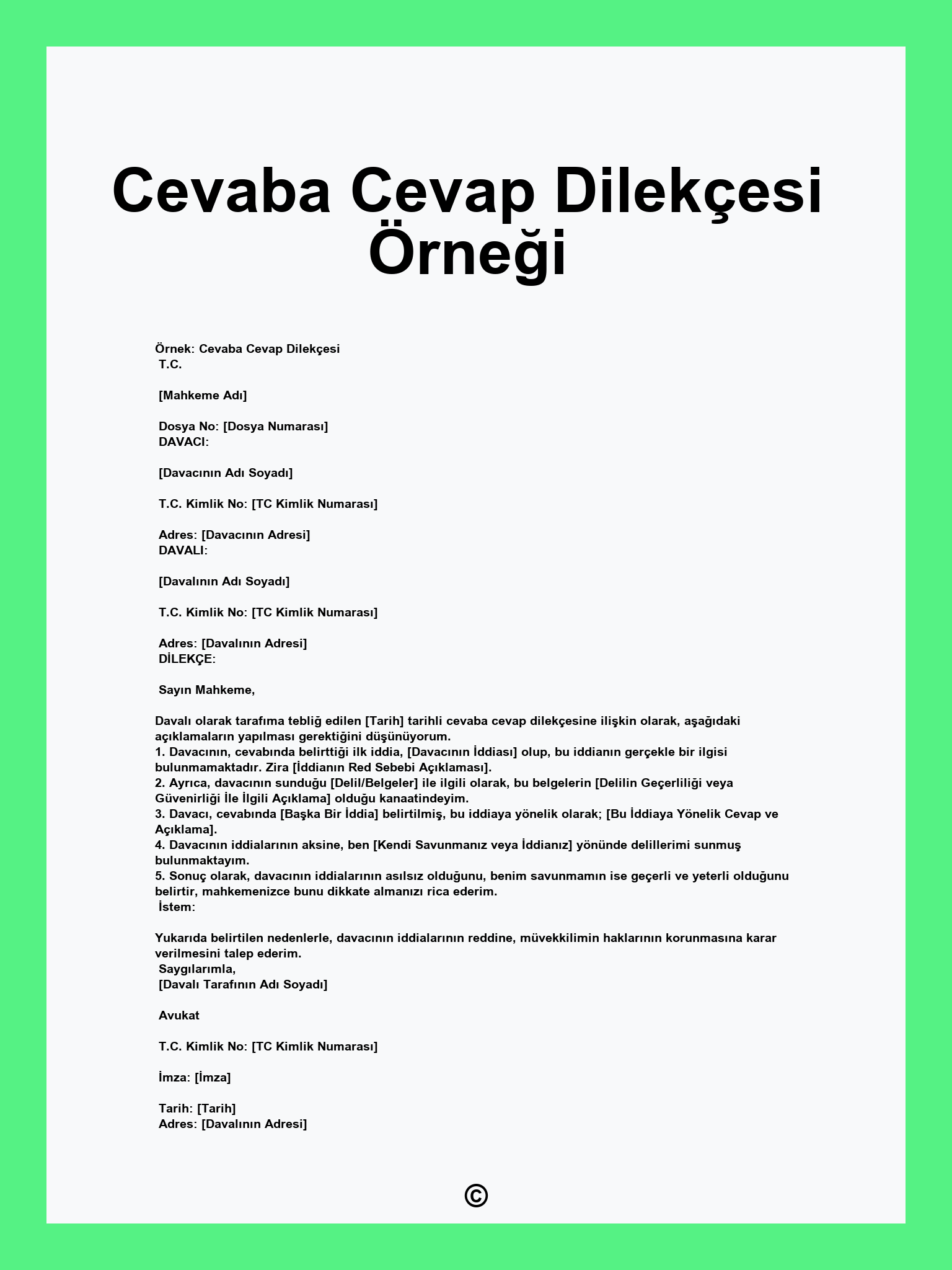 Cevaba Cevap Dilekçesi Örneği