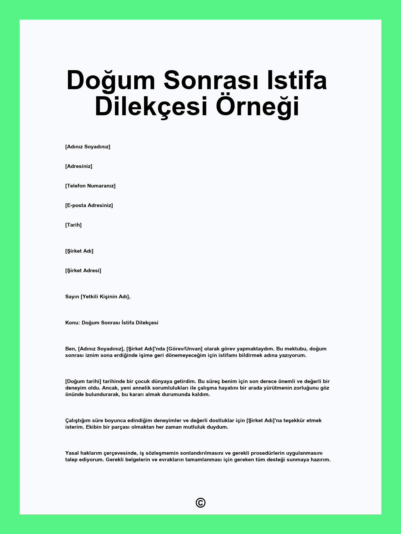 Doğum Sonrası Istifa Dilekçesi Örneği