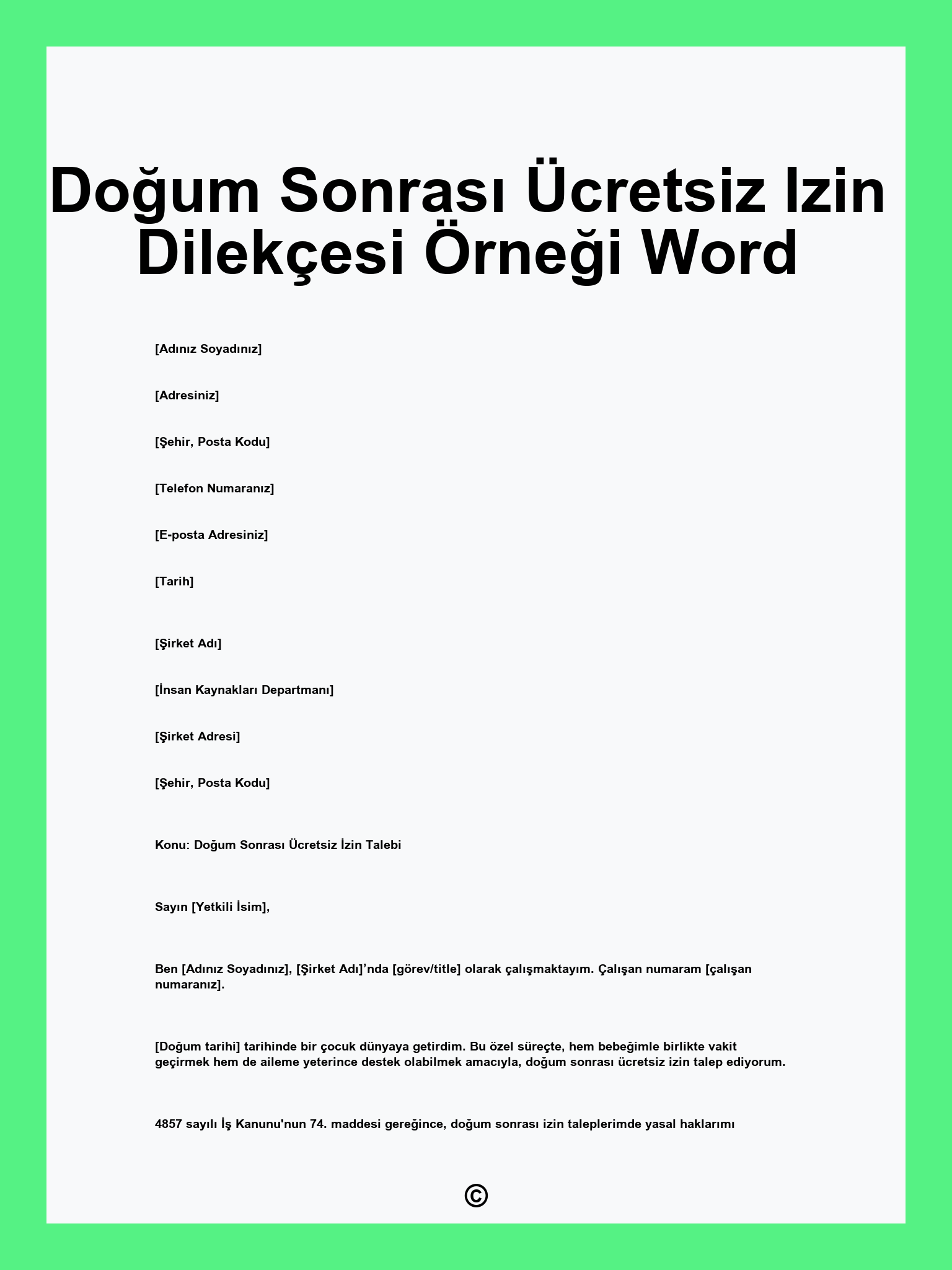 Doğum Sonrası Ücretsiz Izin Dilekçesi Örneği Word