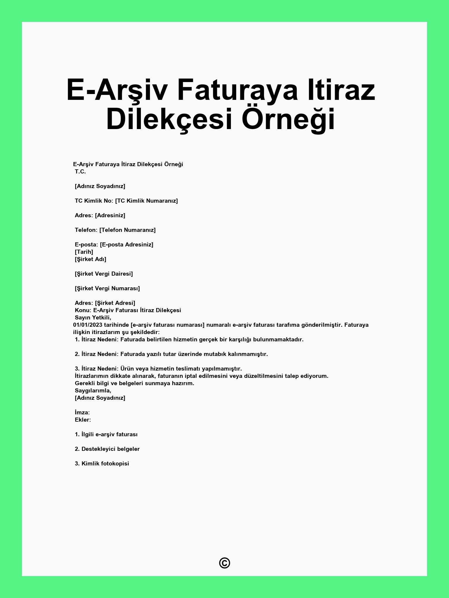 E-Arşiv Faturaya Itiraz Dilekçesi Örneği