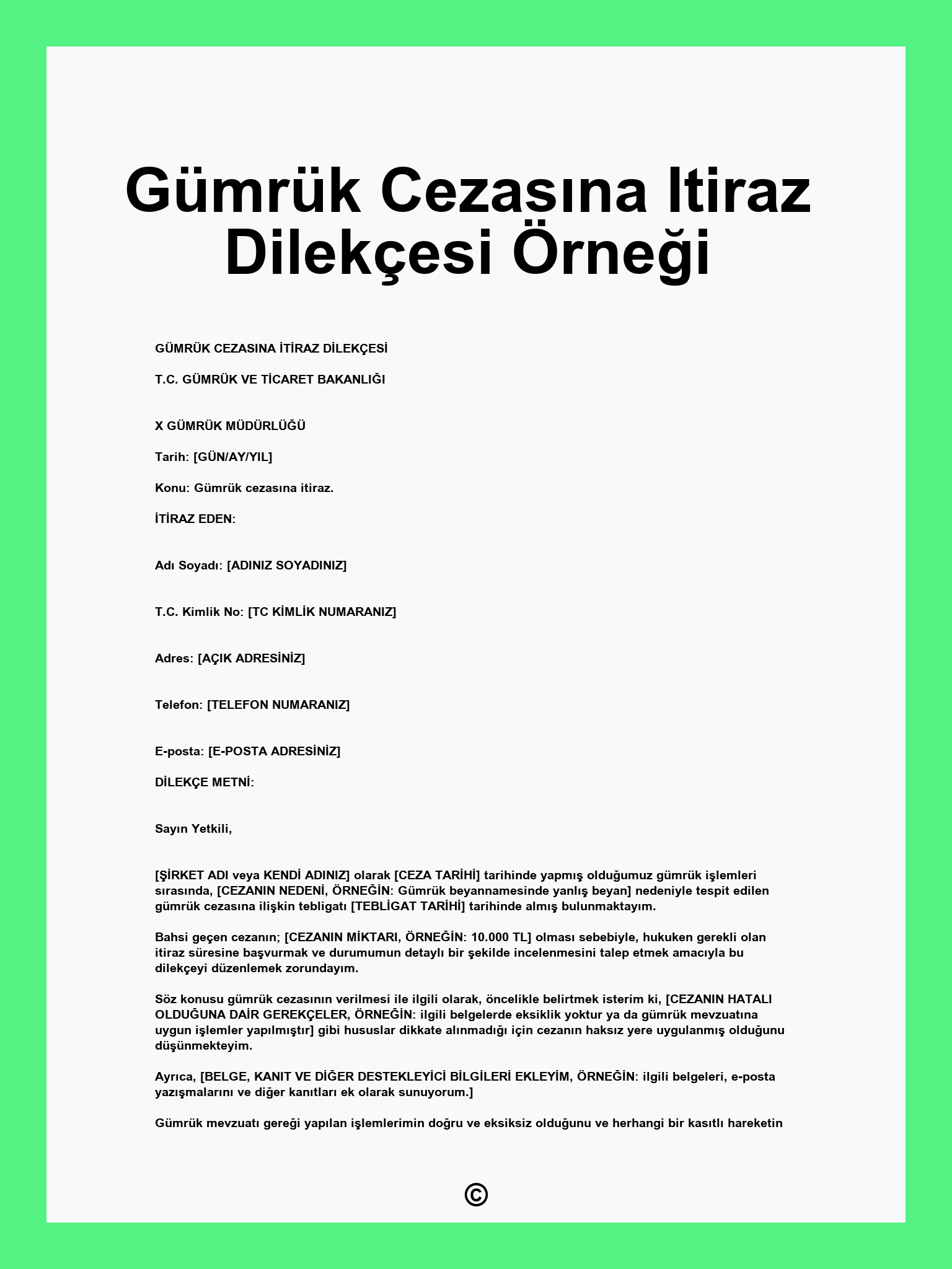 Gümrük Cezasına Itiraz Dilekçesi Örneği