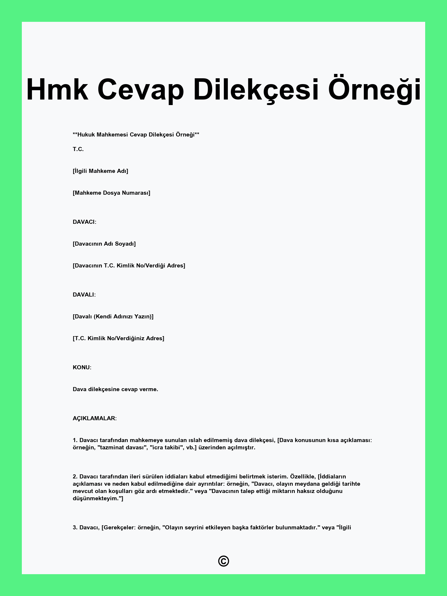 Hmk Cevap Dilekçesi Örneği