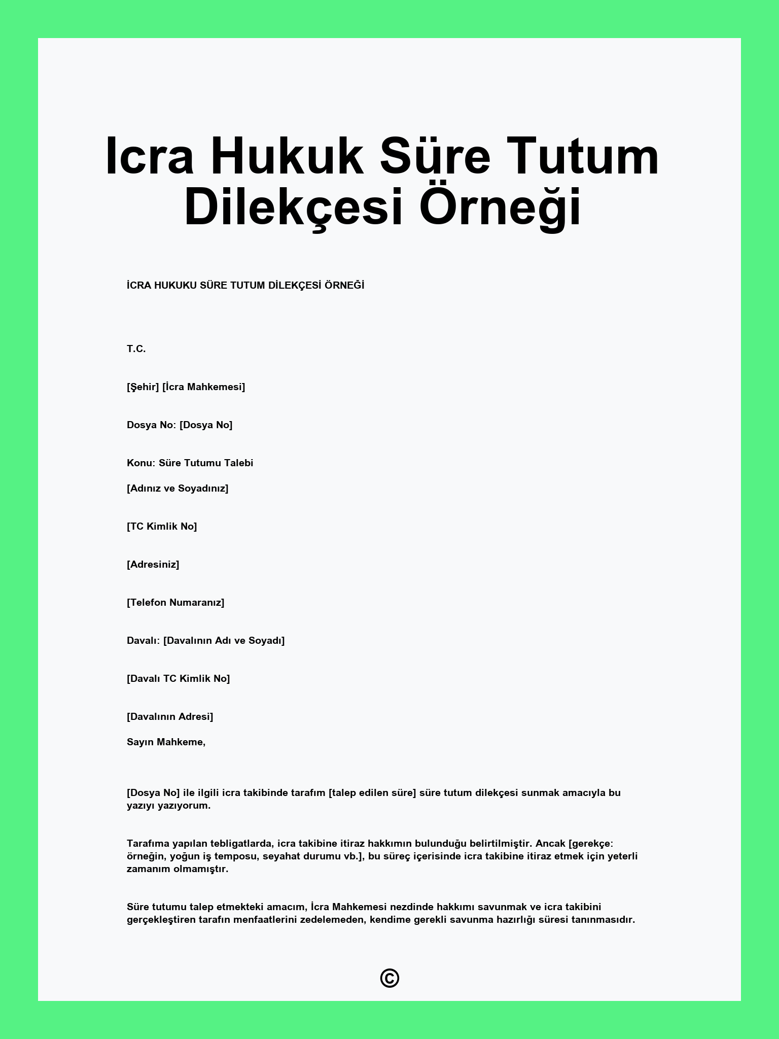 Icra Hukuk Süre Tutum Dilekçesi Örneği