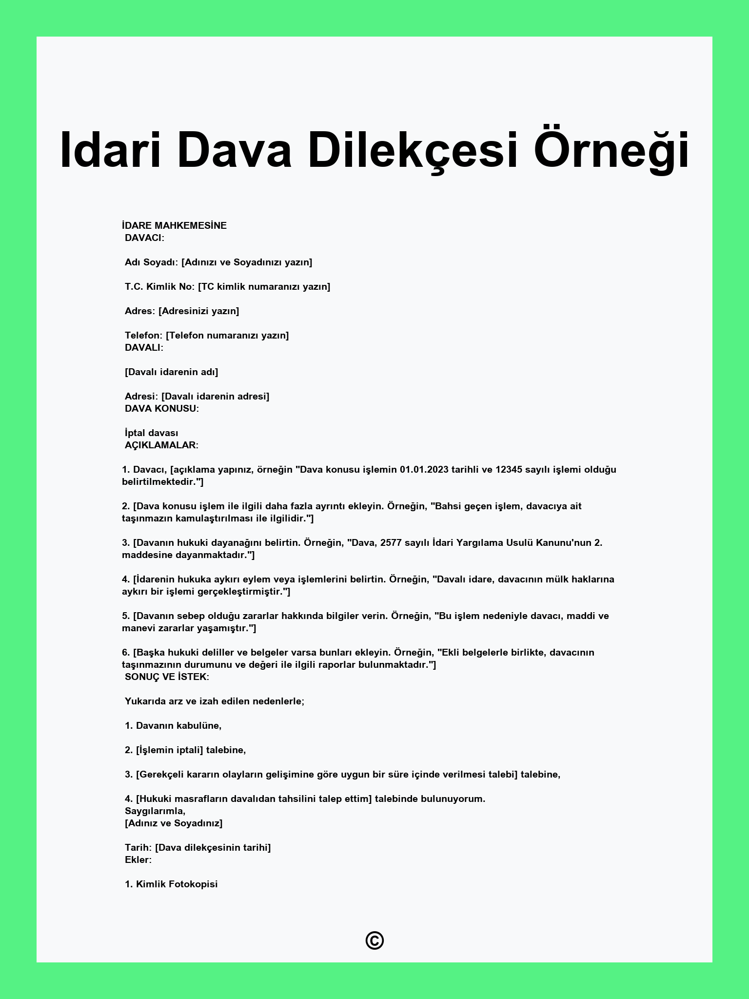 Idari Dava Dilekçesi Örneği