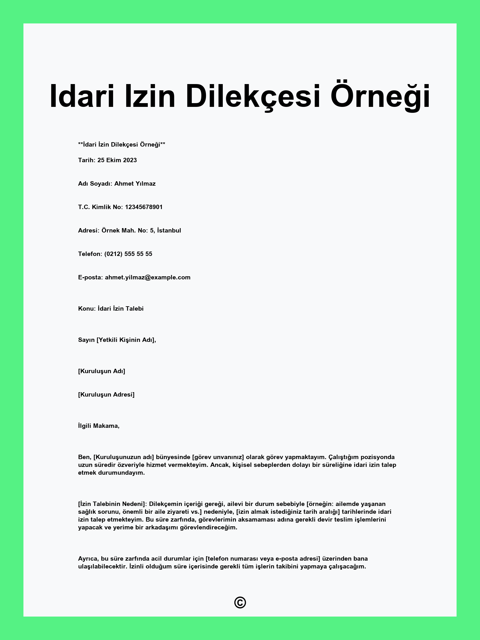 Idari Izin Dilekçesi Örneği