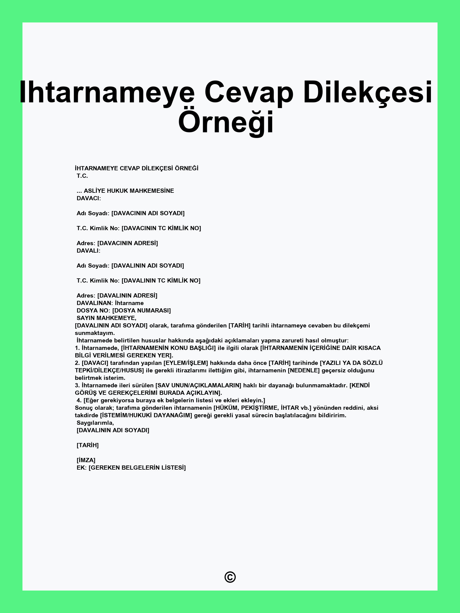Ihtarnameye Cevap Dilekçesi Örneği