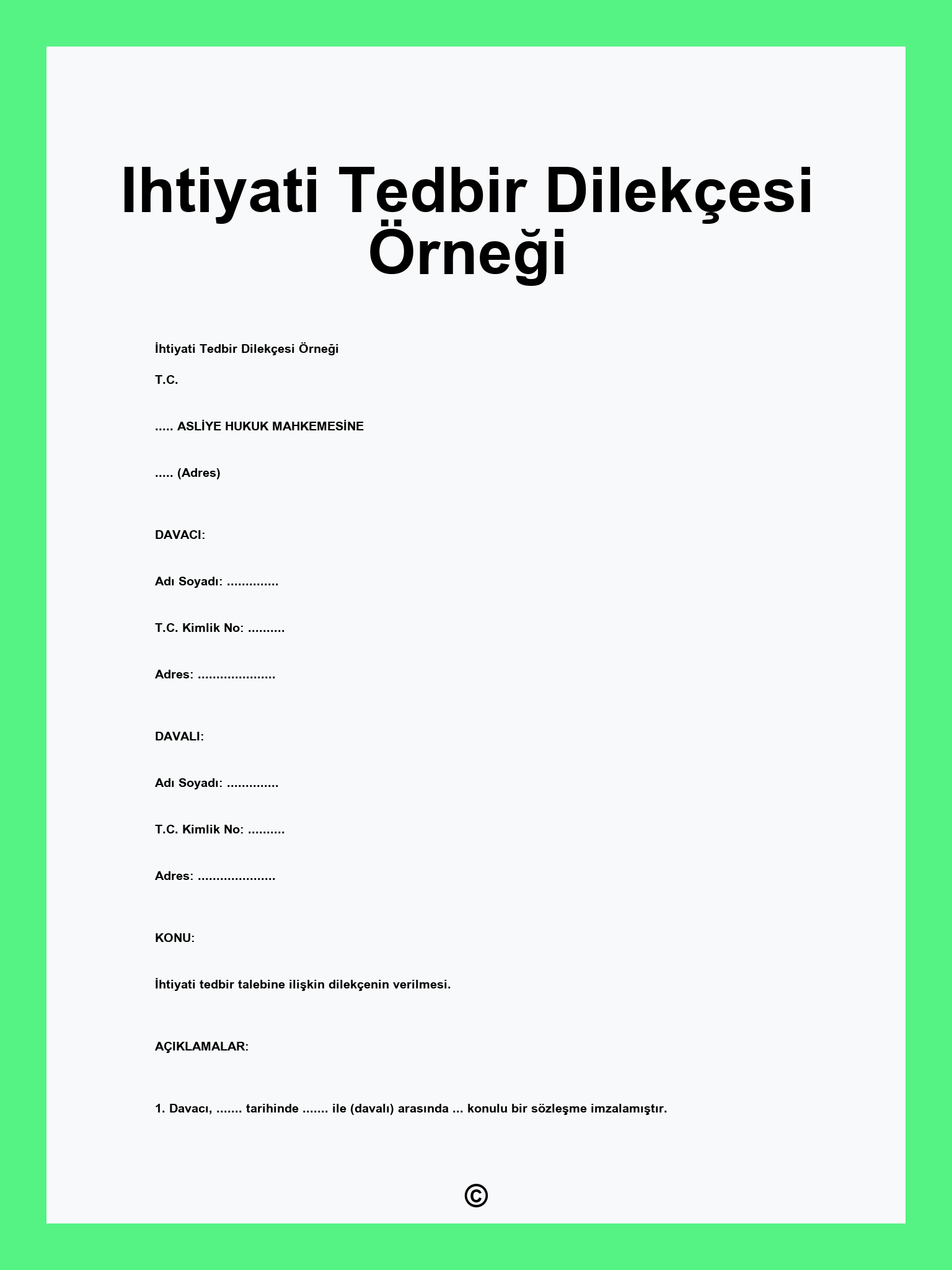 Ihtiyati Tedbir Dilekçesi Örneği