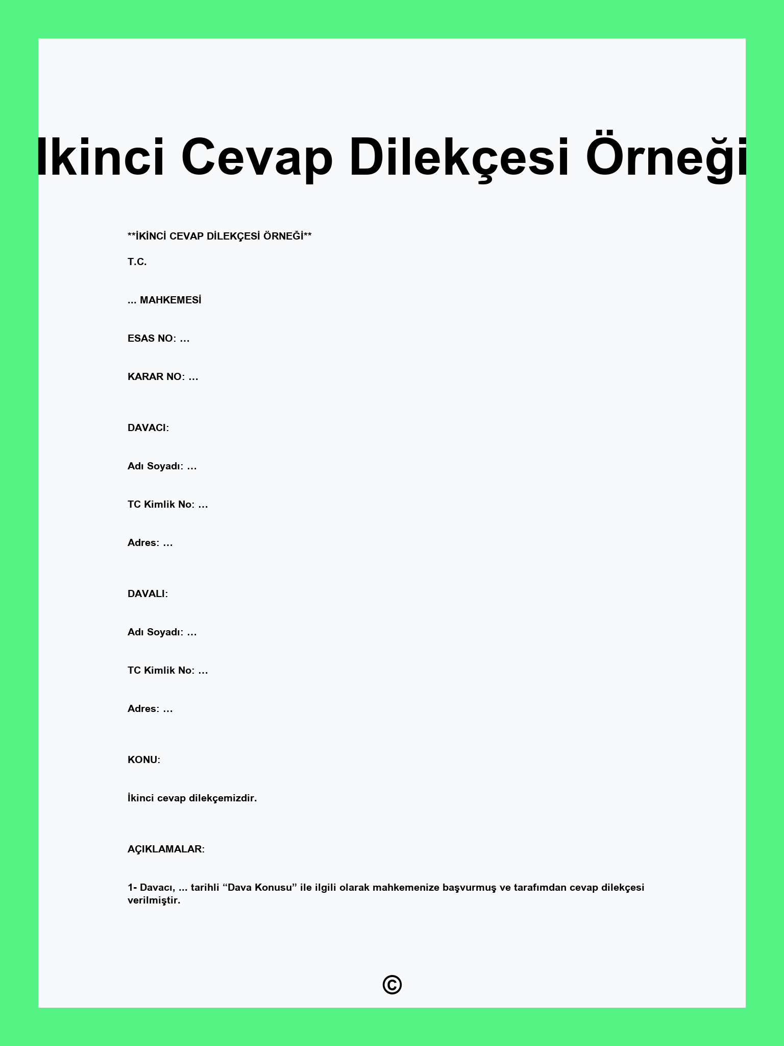 Ikinci Cevap Dilekçesi Örneği