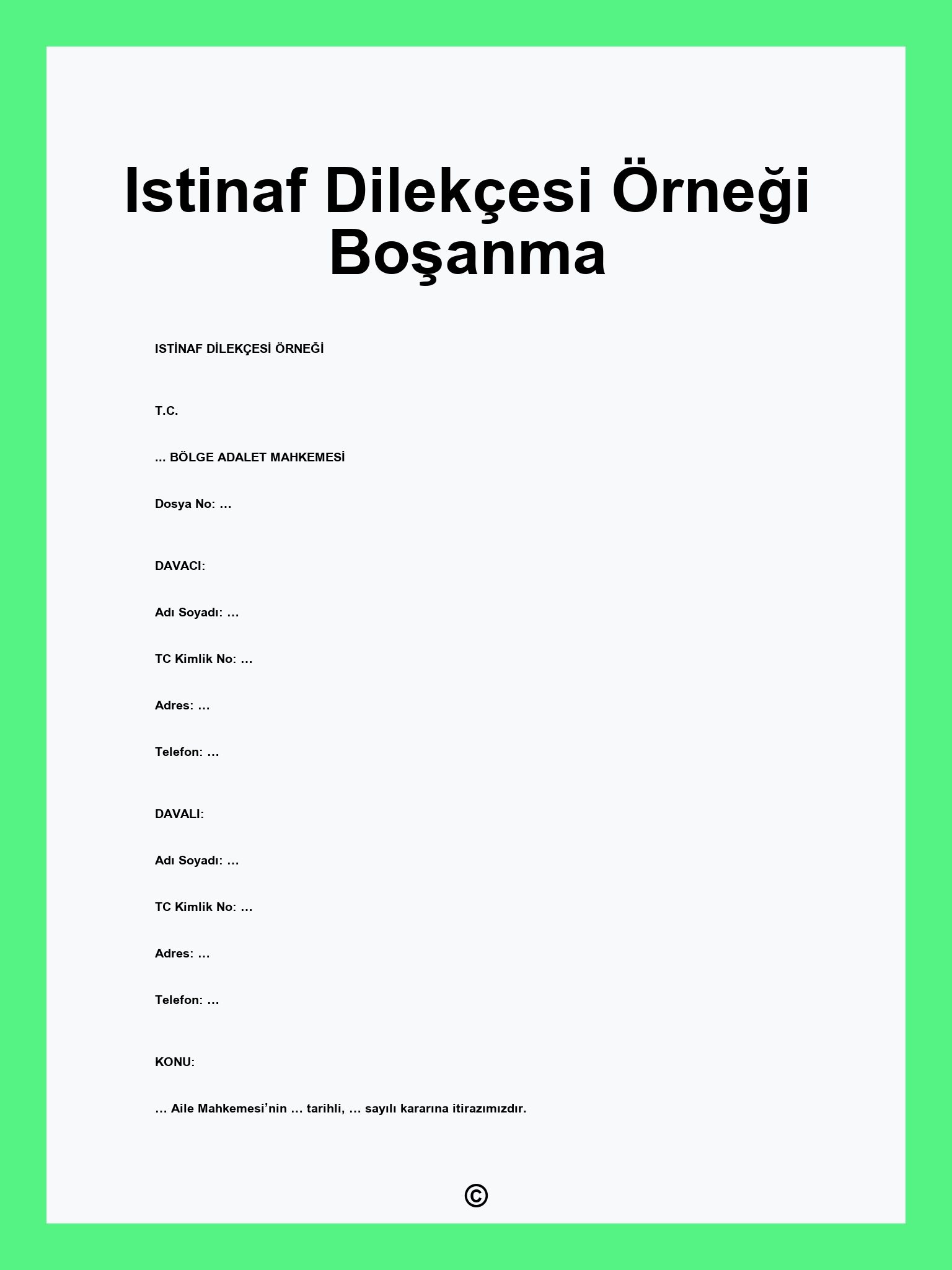 Istinaf Dilekçesi Örneği Boşanma
