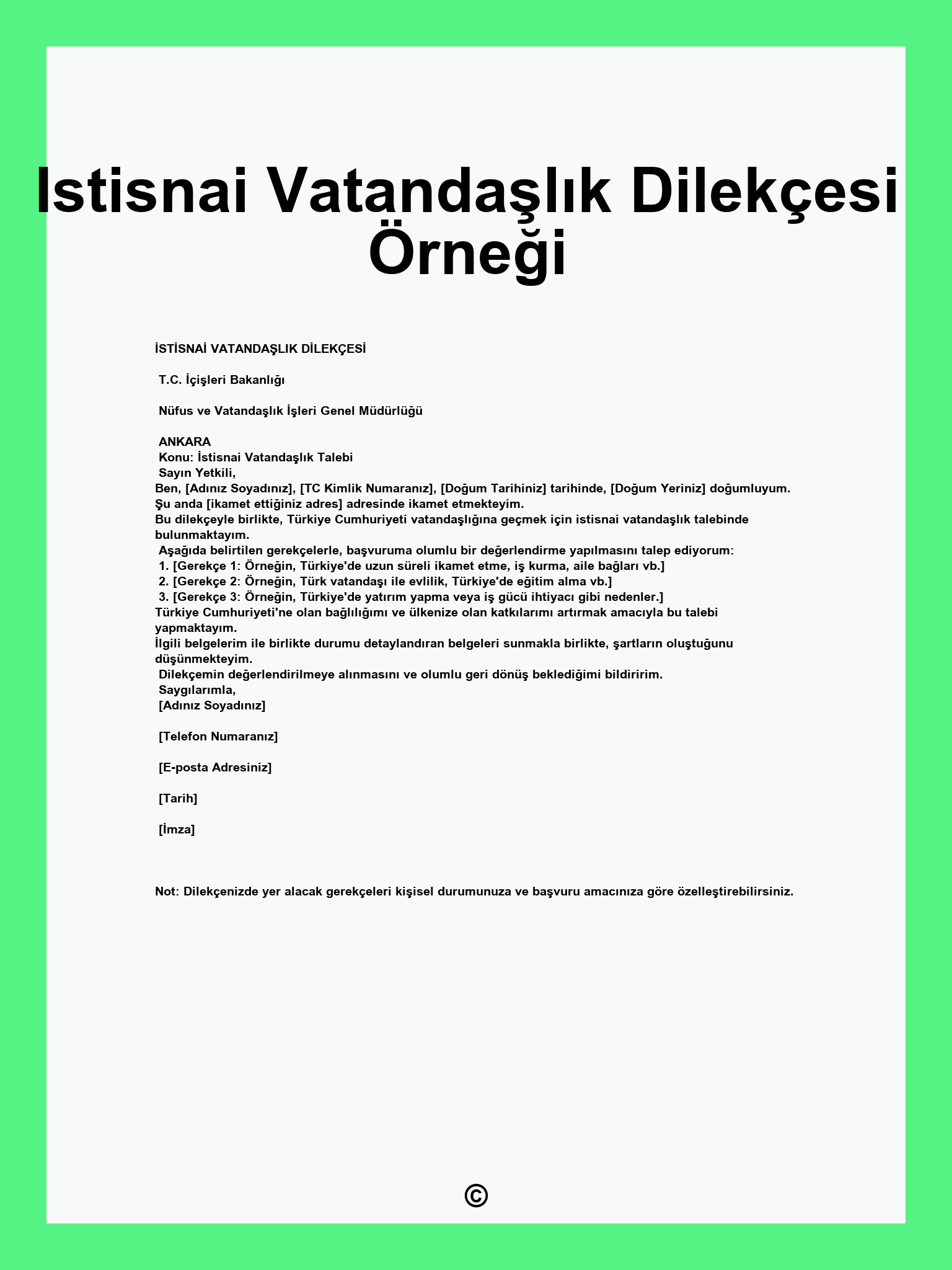 Istisnai Vatandaşlık Dilekçesi Örneği