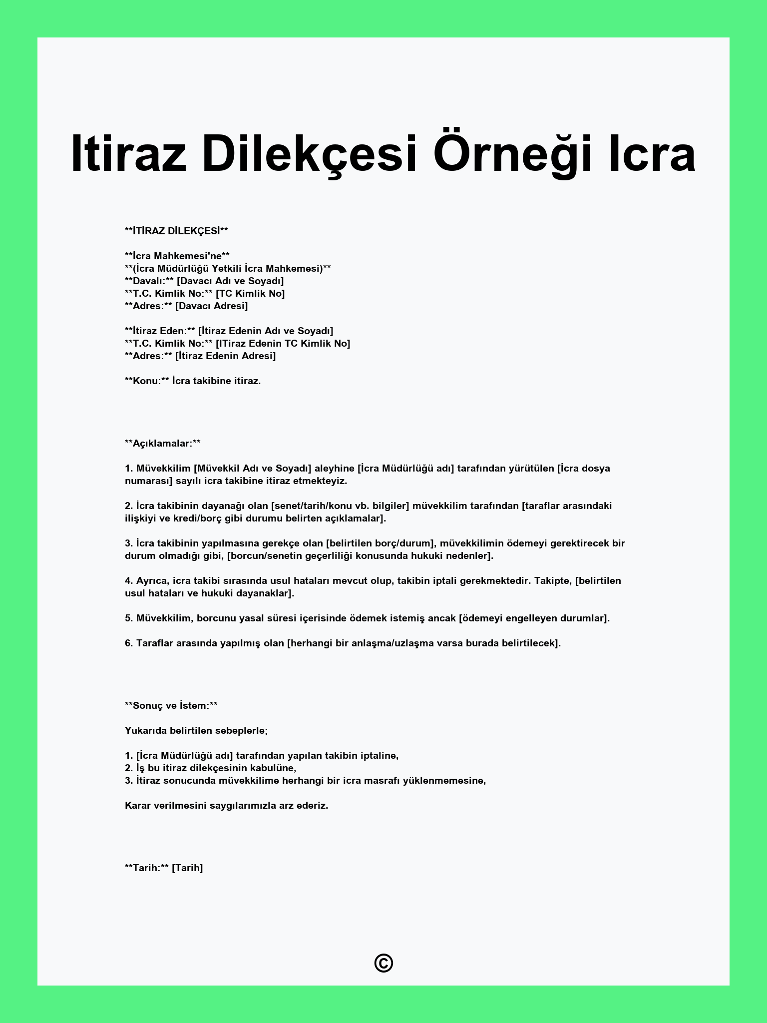 Itiraz Dilekçesi Örneği Icra