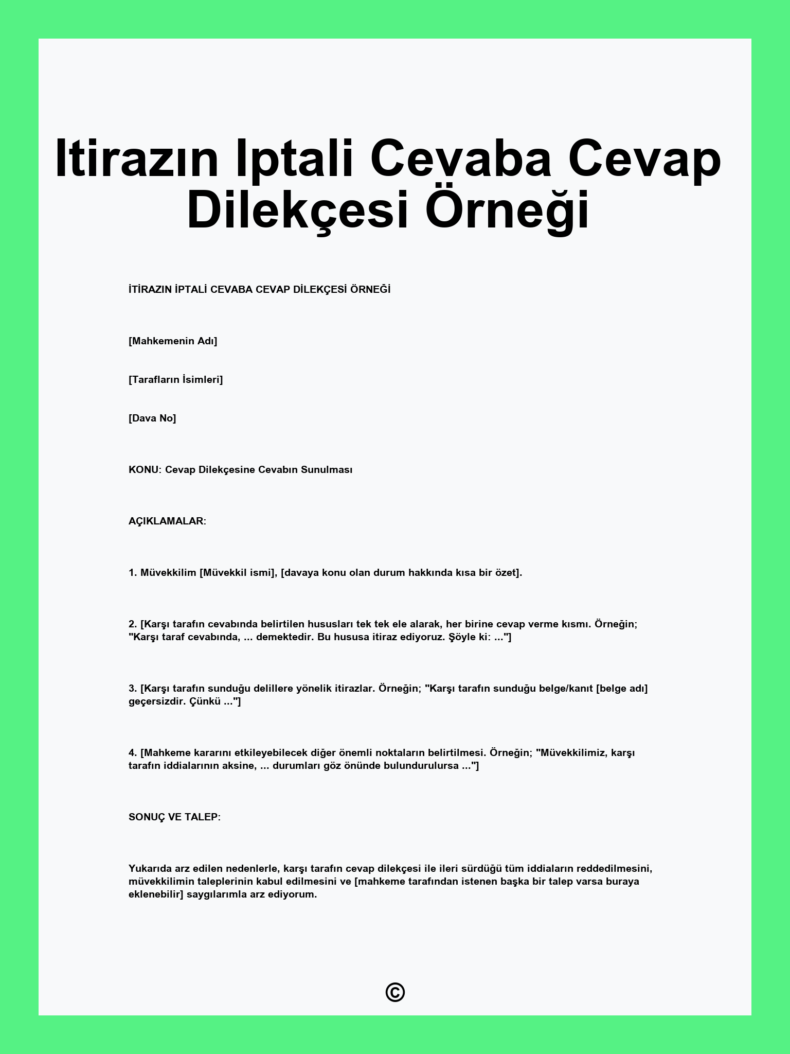 Itirazın Iptali Cevaba Cevap Dilekçesi Örneği