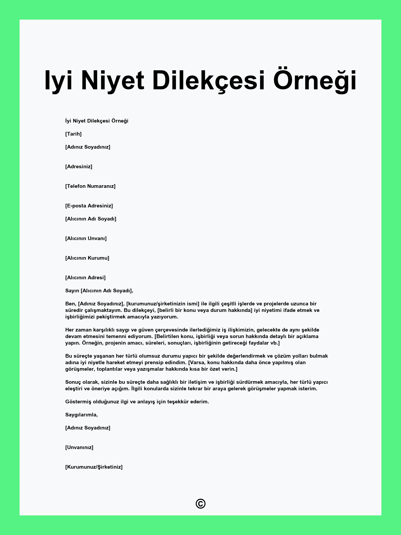 Iyi Niyet Dilekçesi Örneği