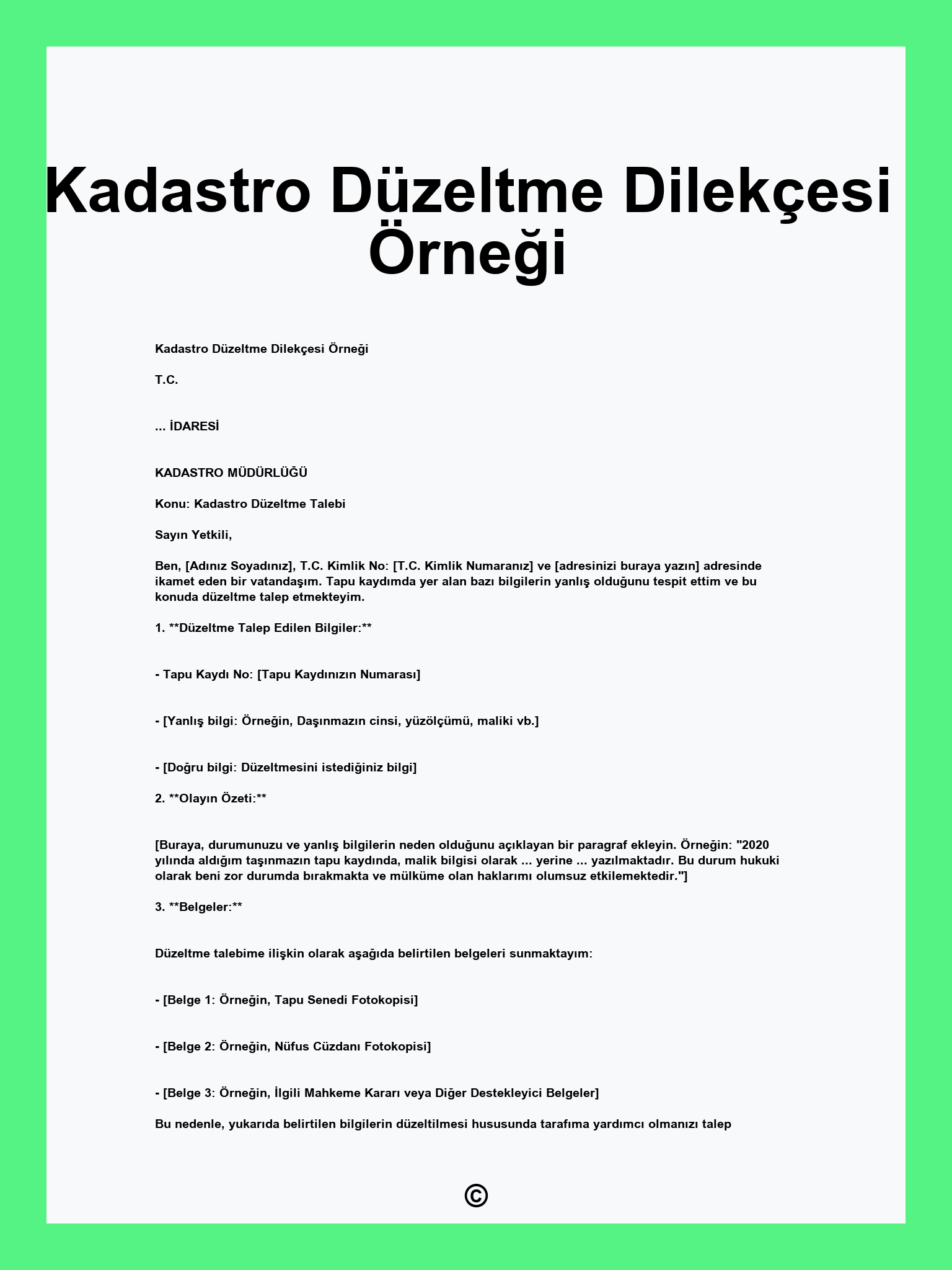 Kadastro Düzeltme Dilekçesi Örneği