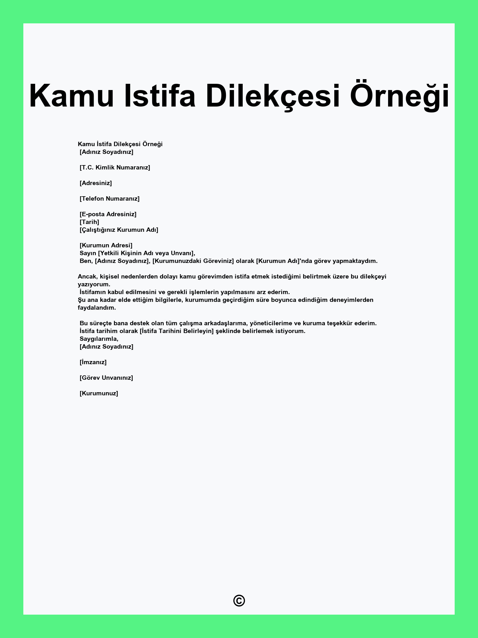 Kamu Istifa Dilekçesi Örneği