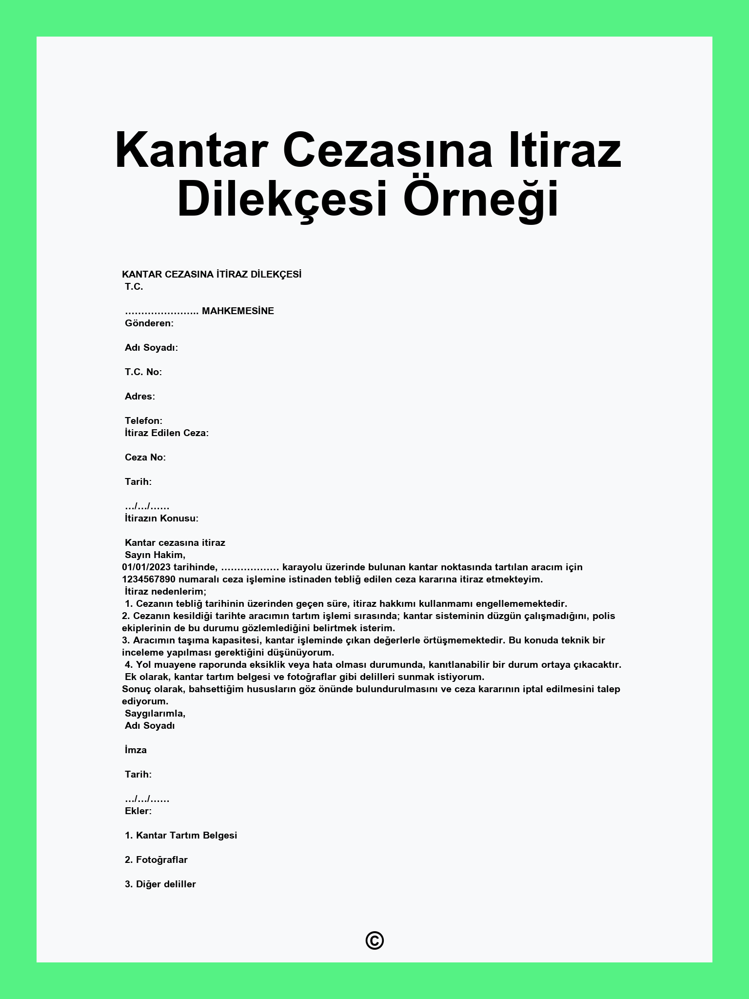 Kantar Cezasına Itiraz Dilekçesi Örneği