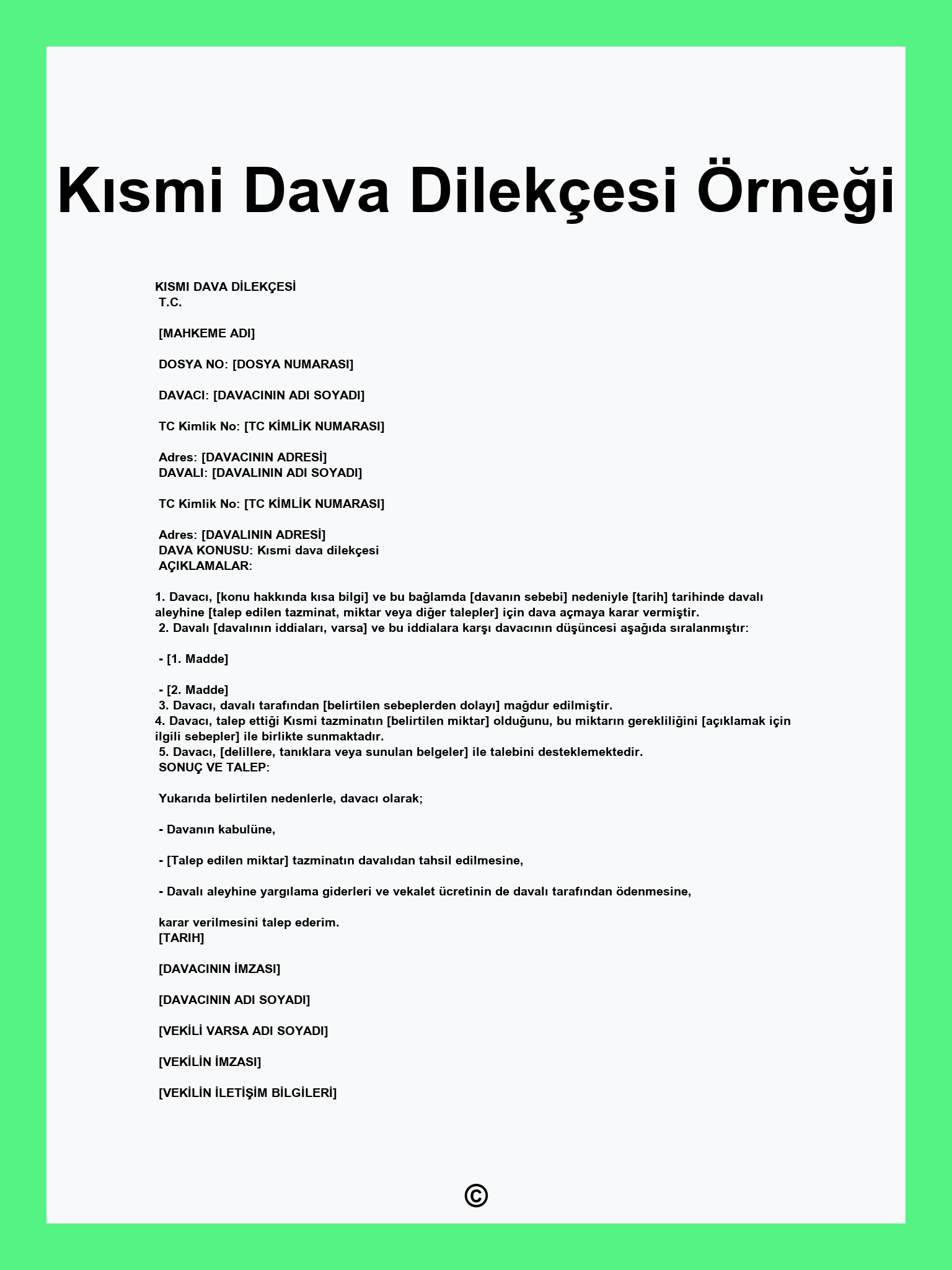 Kısmi Dava Dilekçesi Örneği