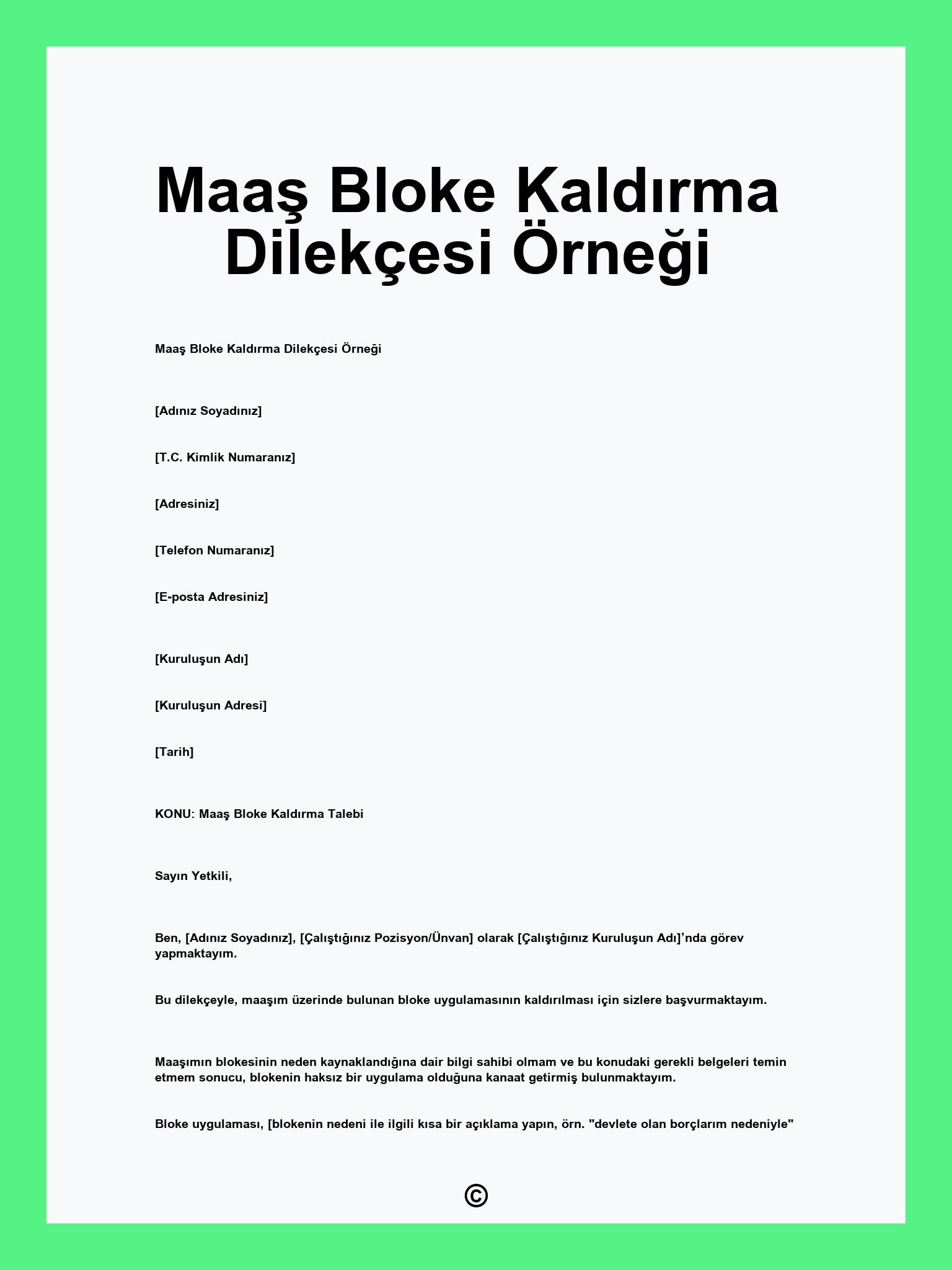 Maaş Bloke Kaldırma Dilekçesi Örneği
