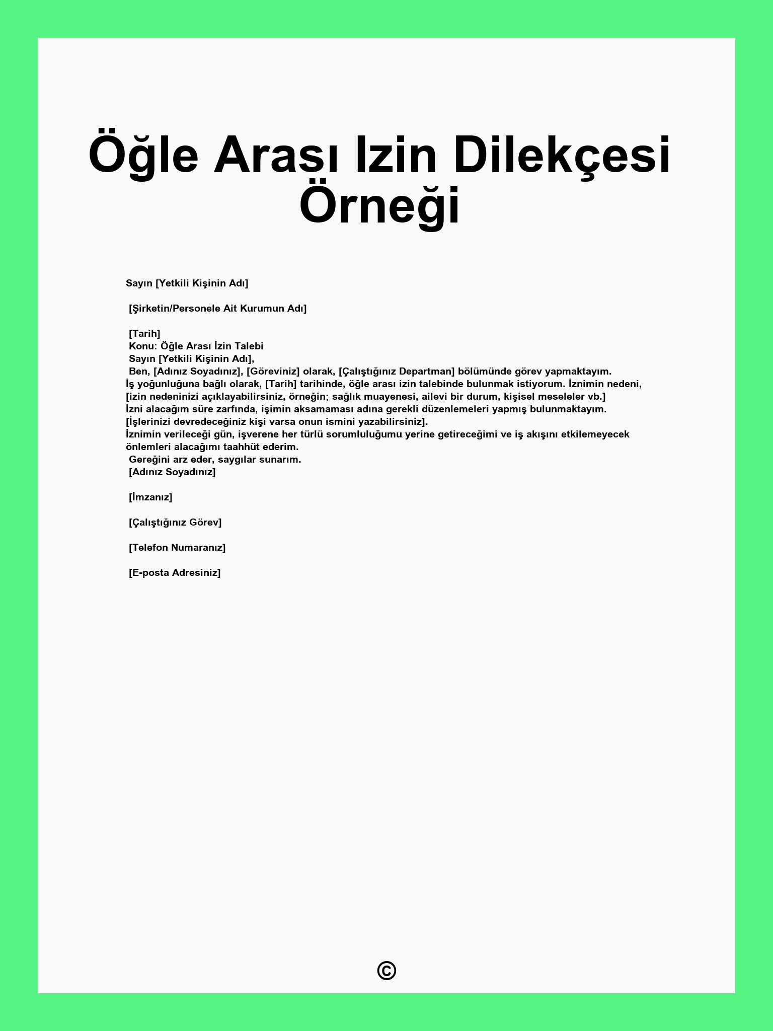 Öğle Arası Izin Dilekçesi Örneği