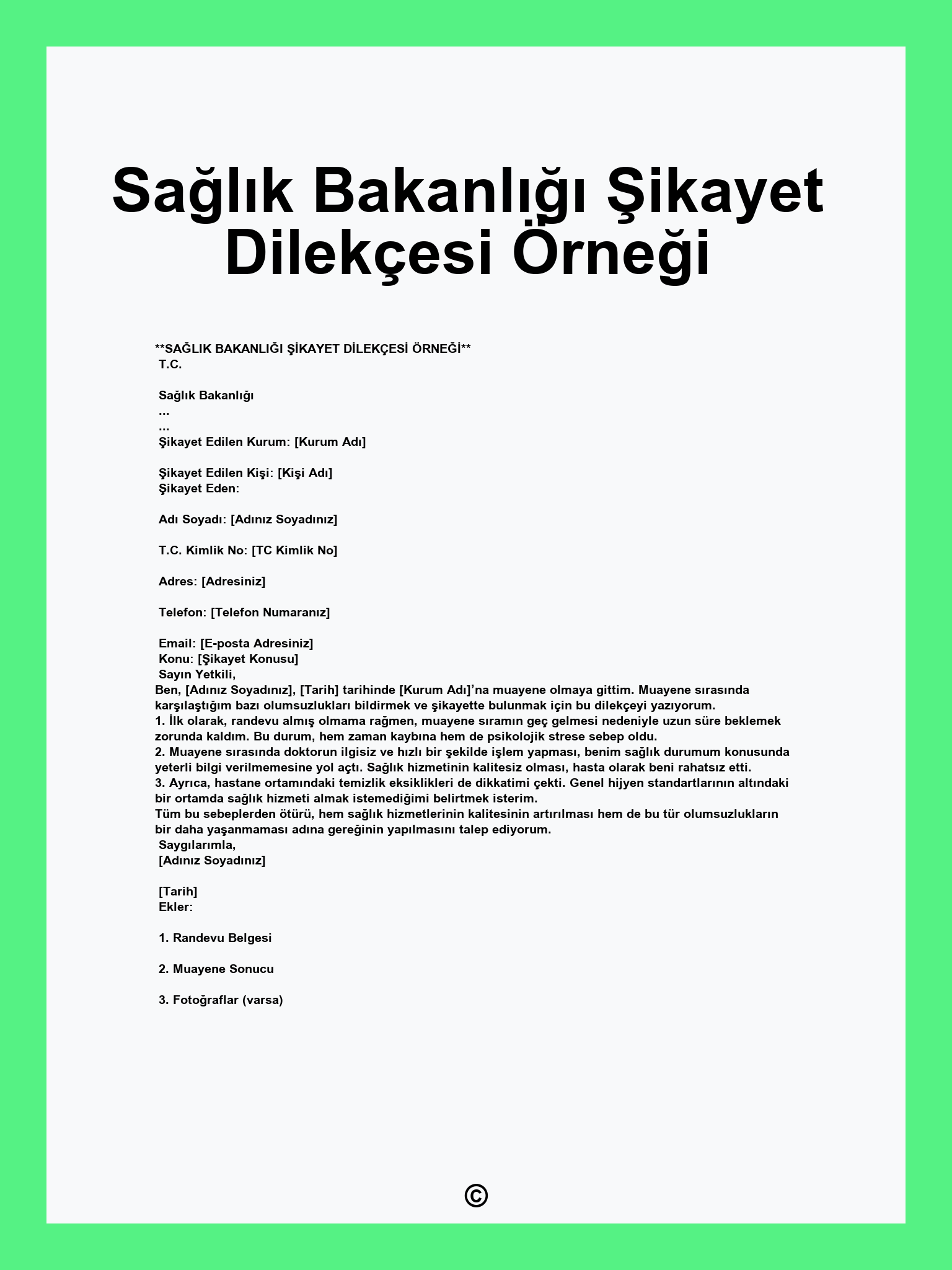 Sağlık Bakanlığı Şikayet Dilekçesi Örneği
