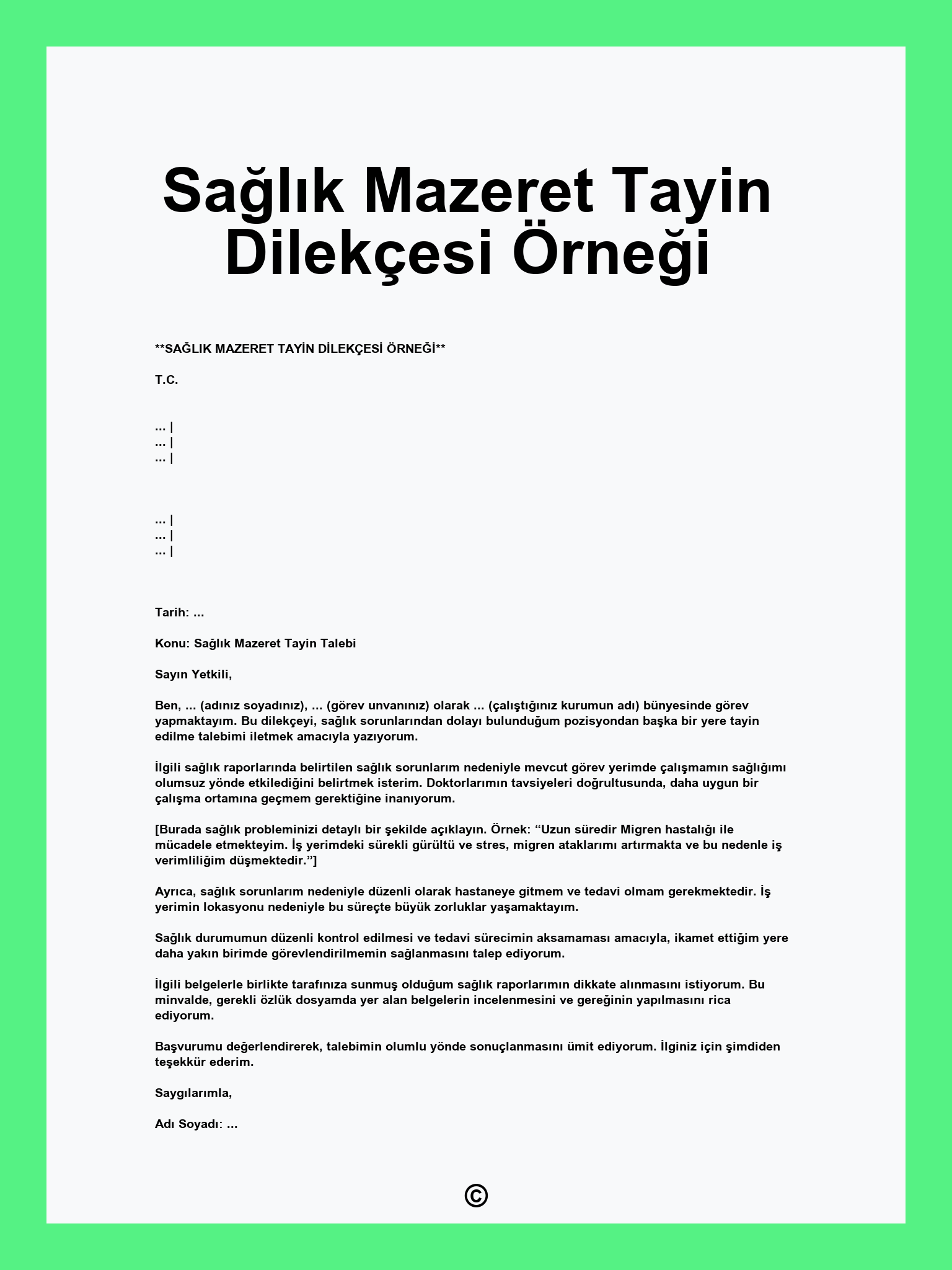 Sağlık Mazeret Tayin Dilekçesi Örneği