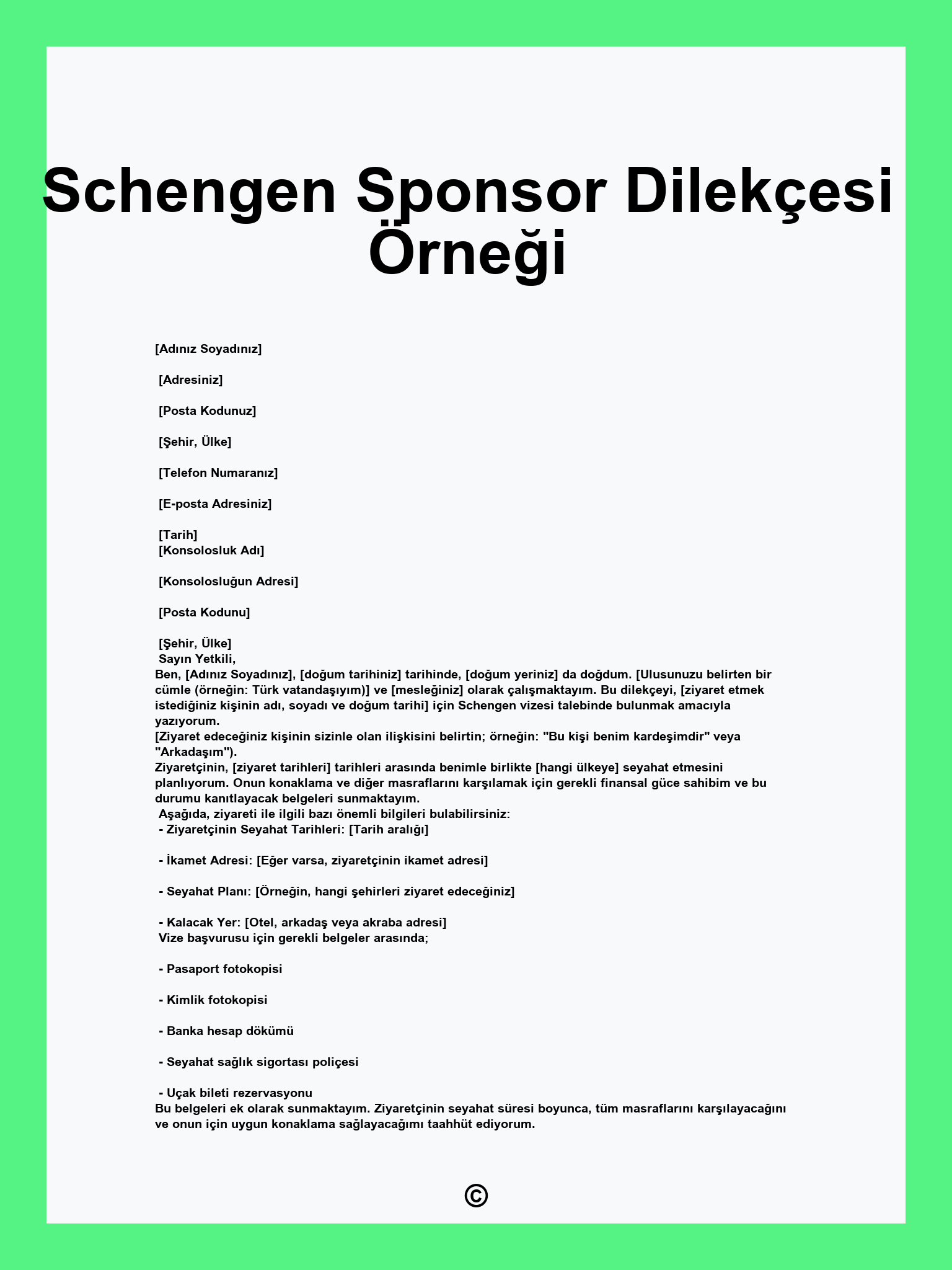 Schengen Sponsor Dilekçesi Örneği