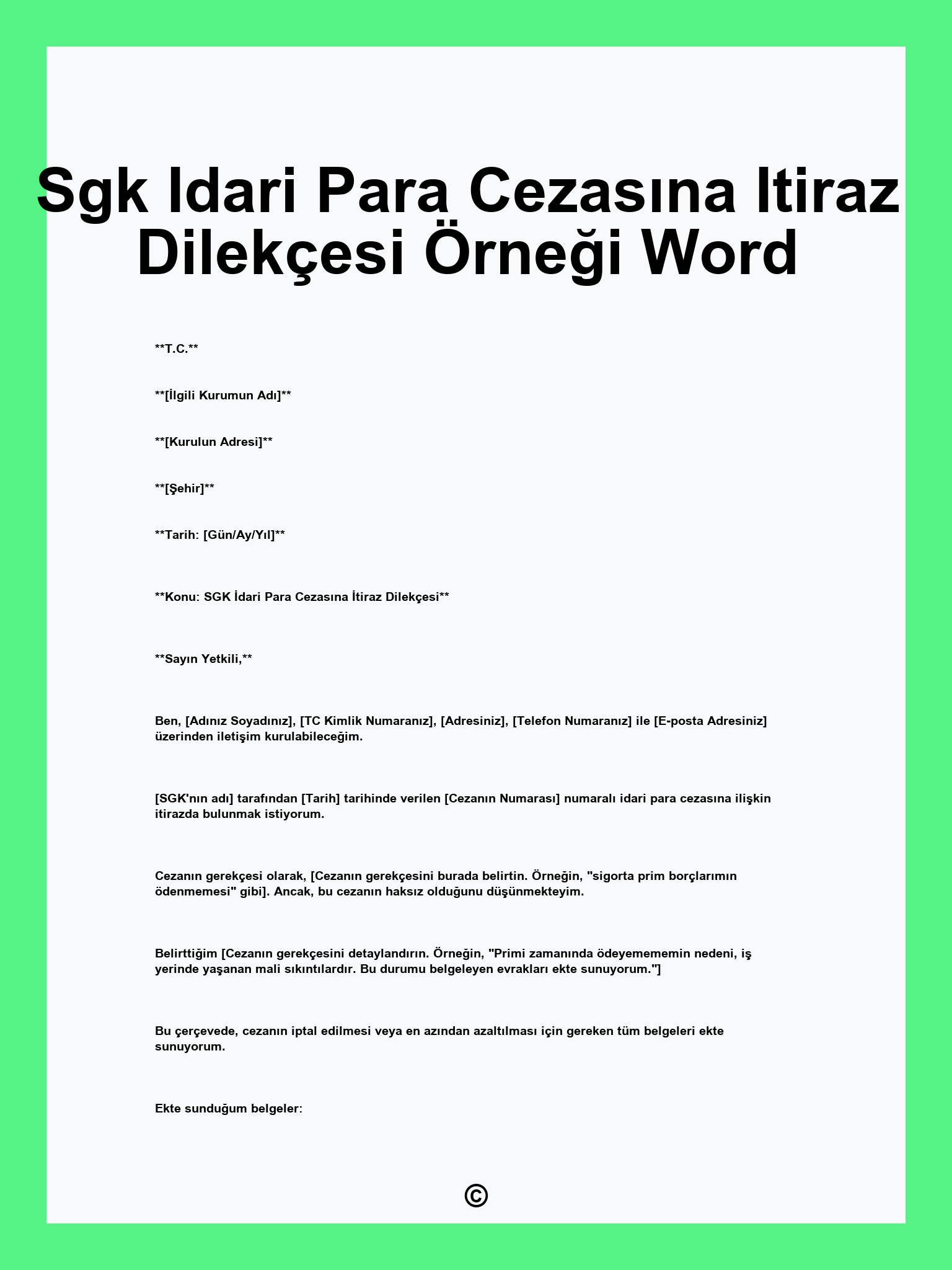 Sgk Idari Para Cezasına Itiraz Dilekçesi Örneği Word