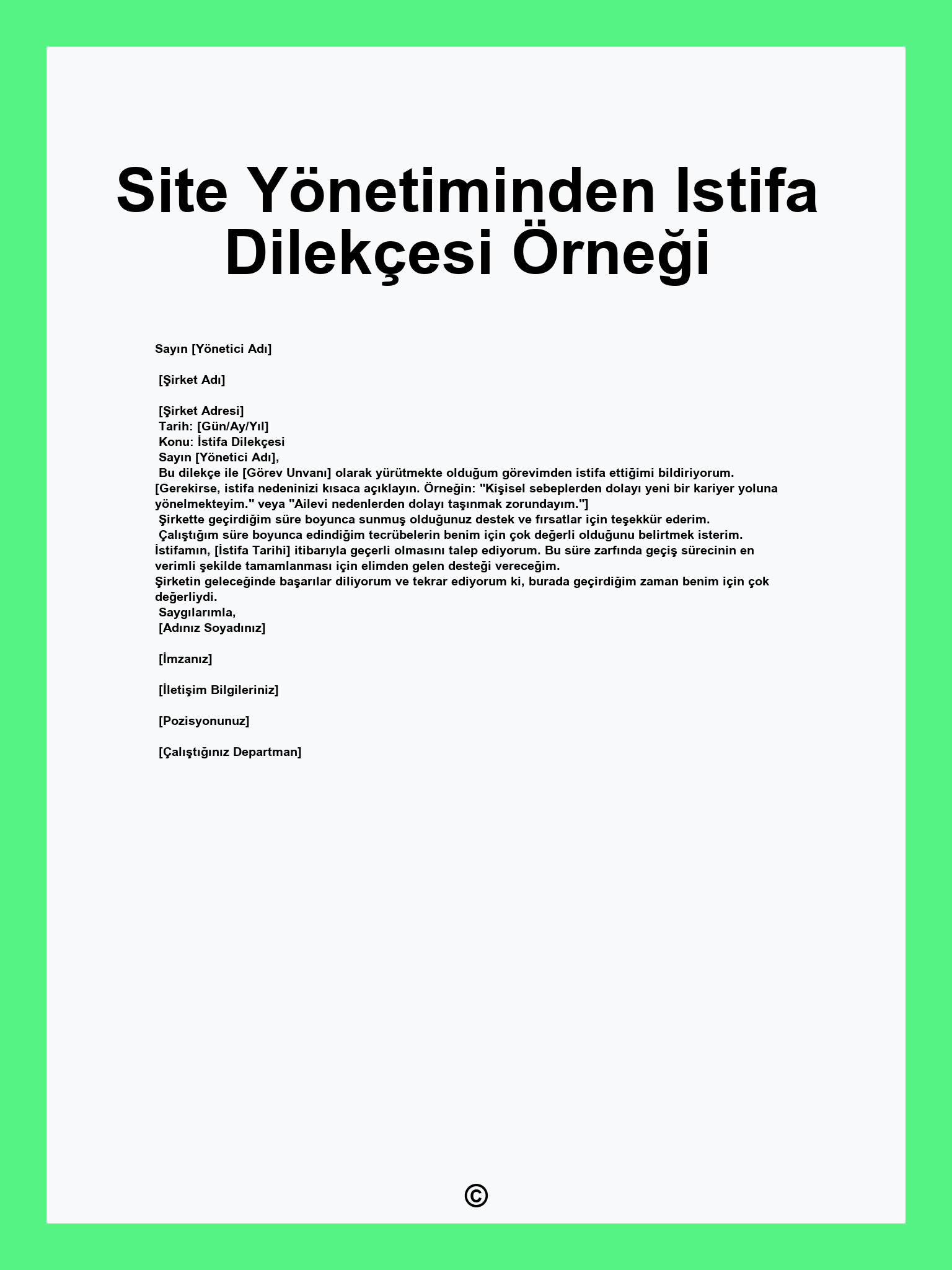 Site Yönetiminden Istifa Dilekçesi Örneği