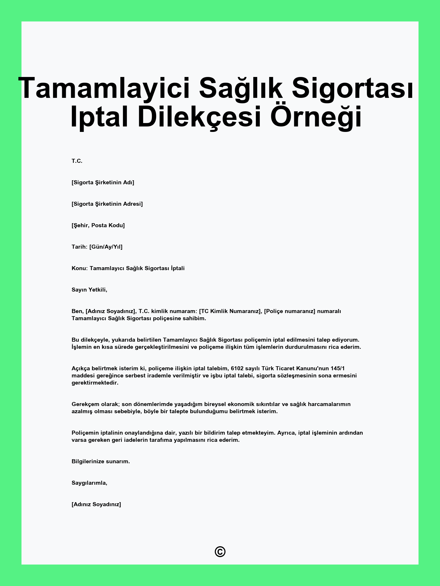 Tamamlayici Sağlık Sigortası Iptal Dilekçesi Örneği