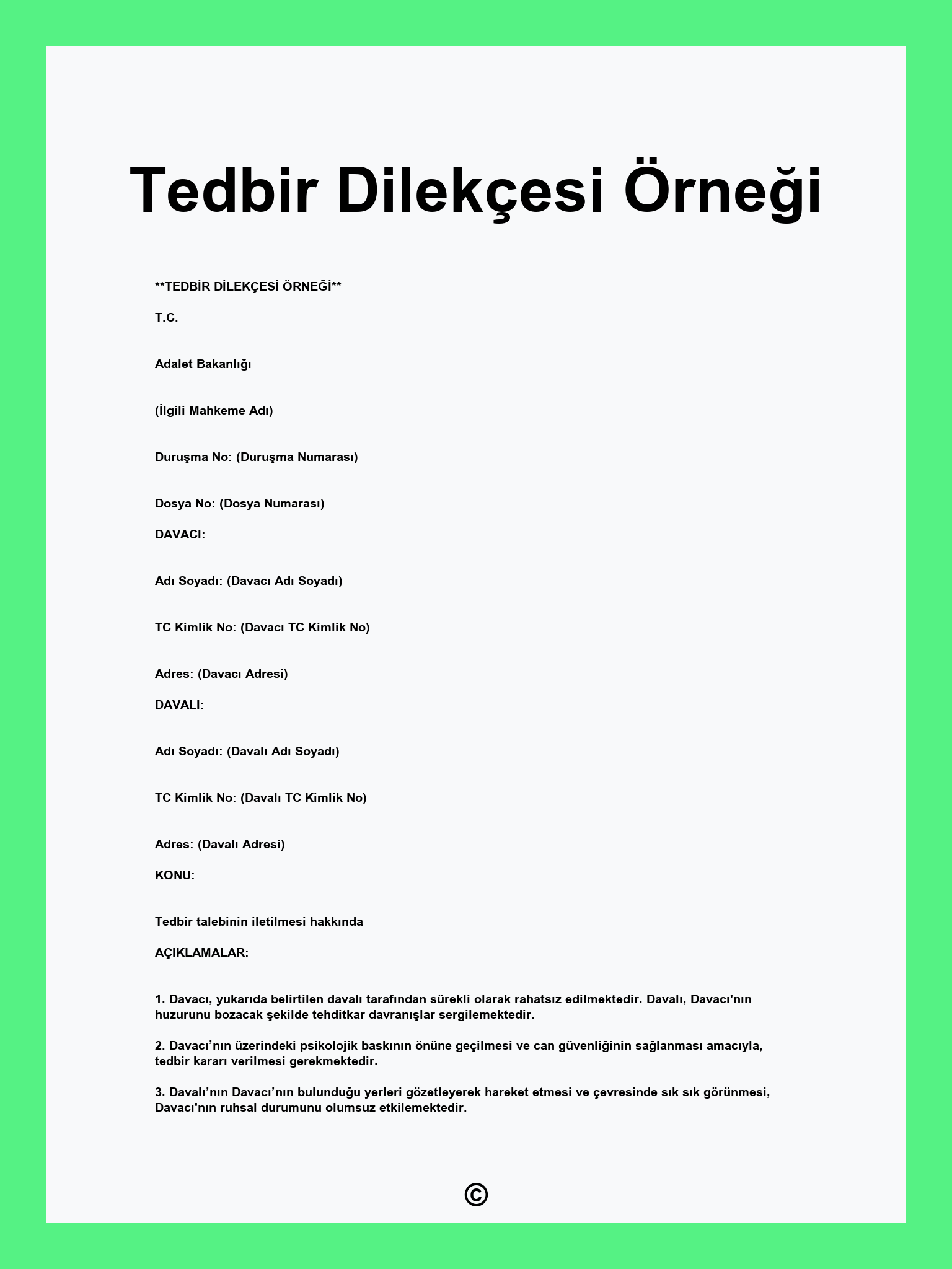Tedbir Dilekçesi Örneği