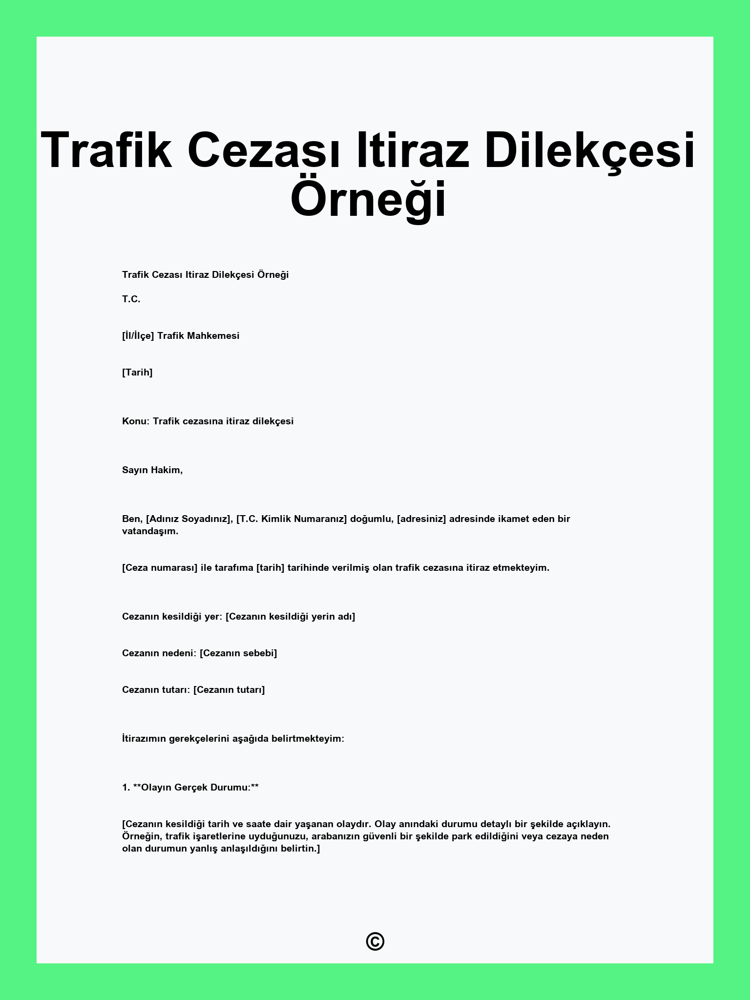Trafik Cezası Itiraz Dilekçesi Örneği