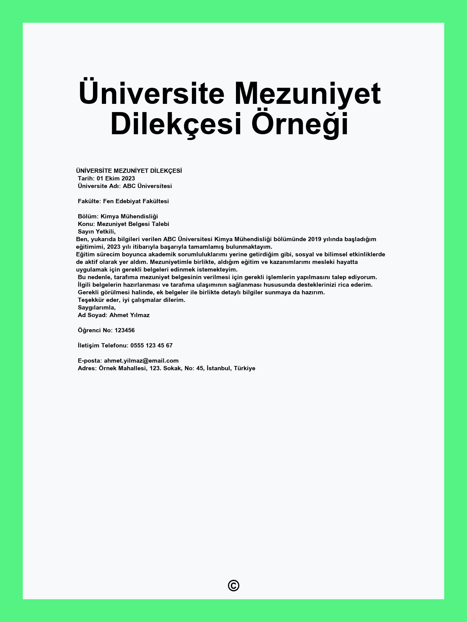 Üniversite Mezuniyet Dilekçesi Örneği