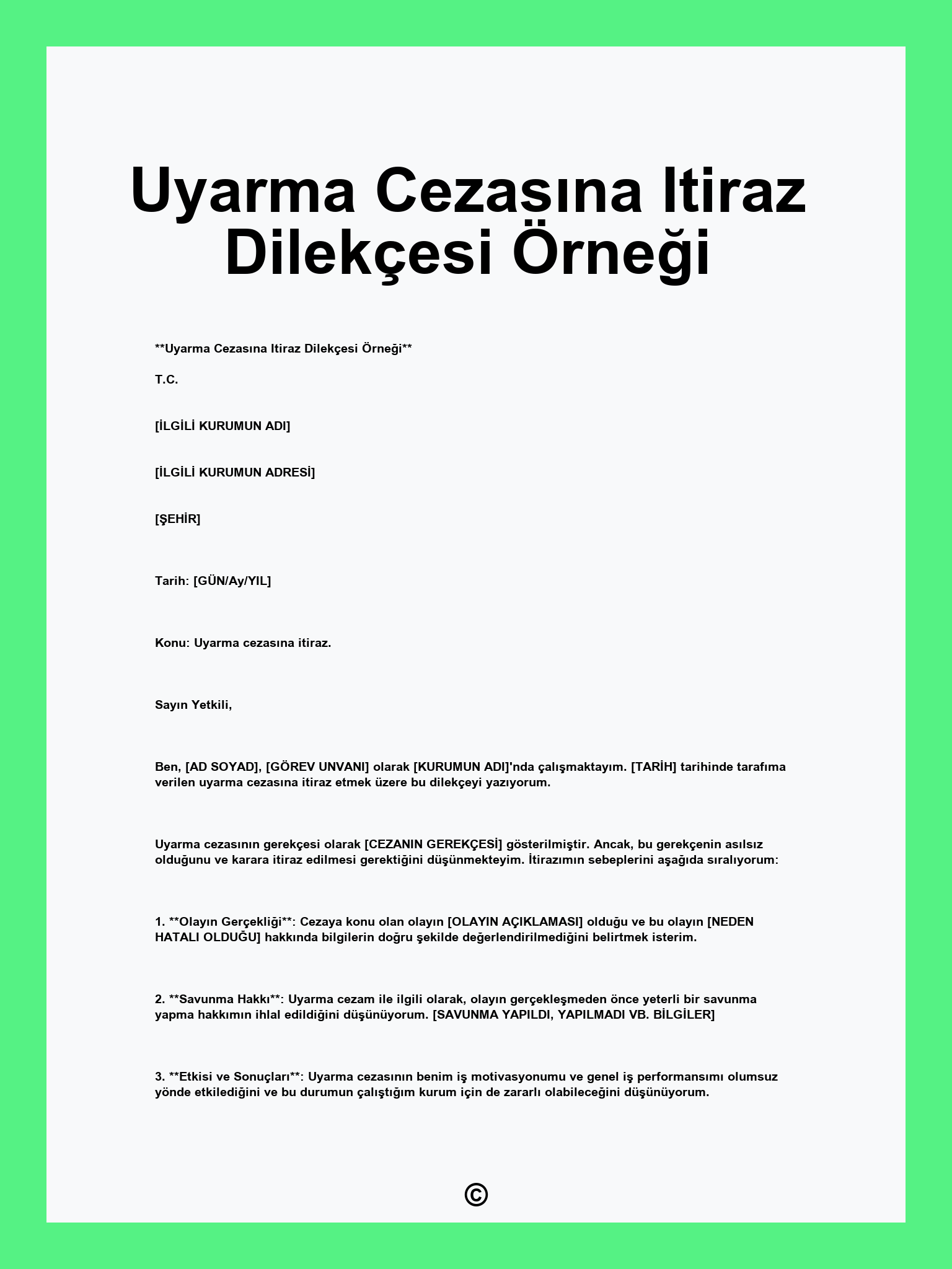 Uyarma Cezasına Itiraz Dilekçesi Örneği