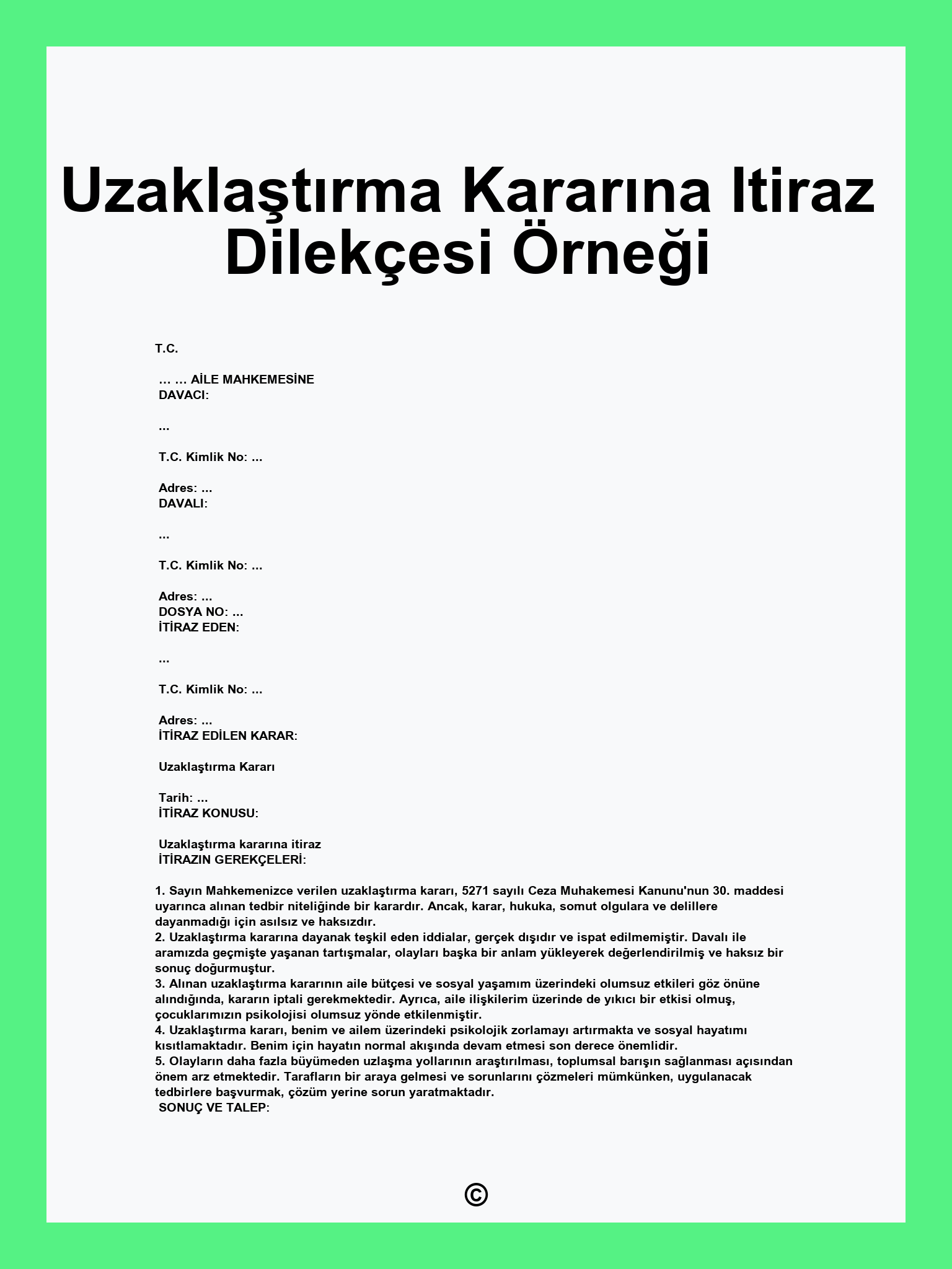 Uzaklaştırma Kararına Itiraz Dilekçesi Örneği