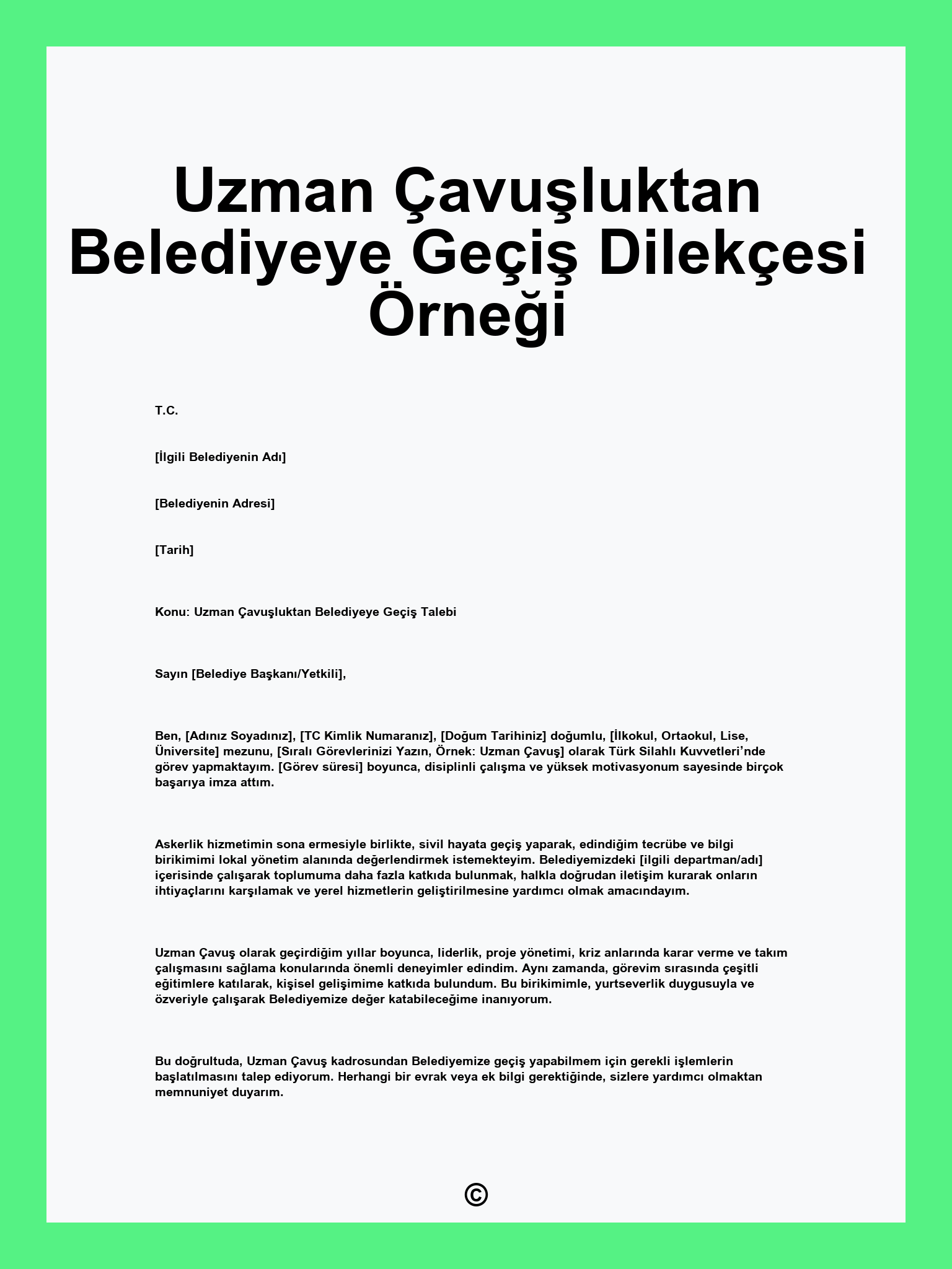 Uzman Çavuşluktan Belediyeye Geçiş Dilekçesi Örneği