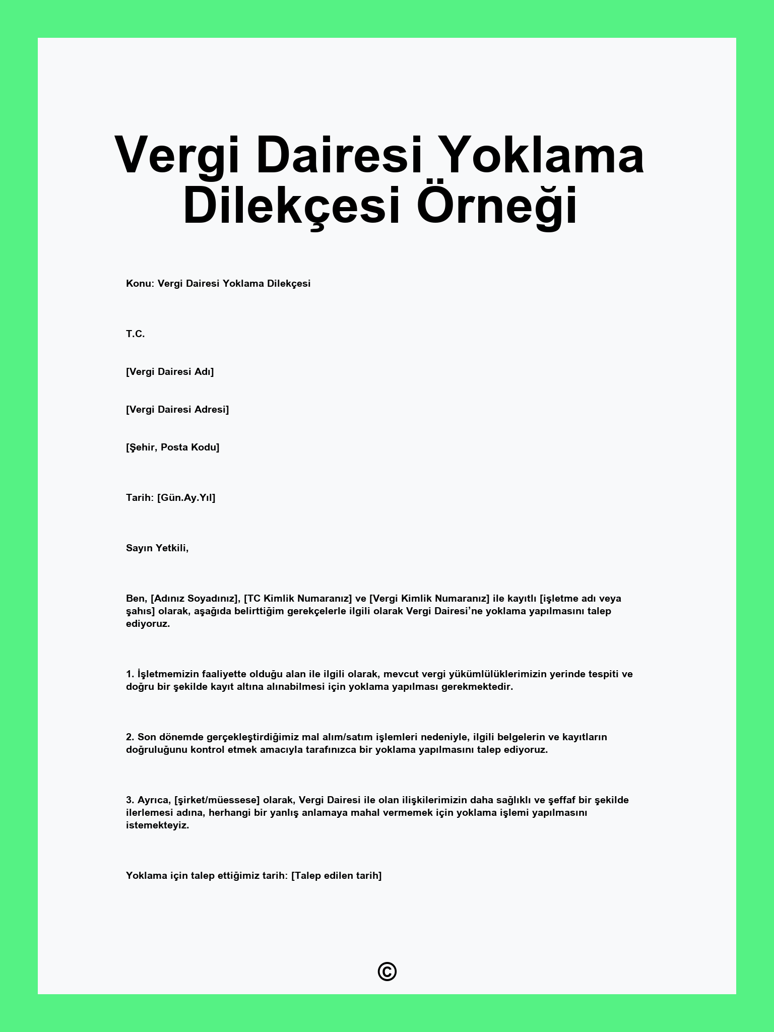 Vergi Dairesi Yoklama Dilekçesi Örneği