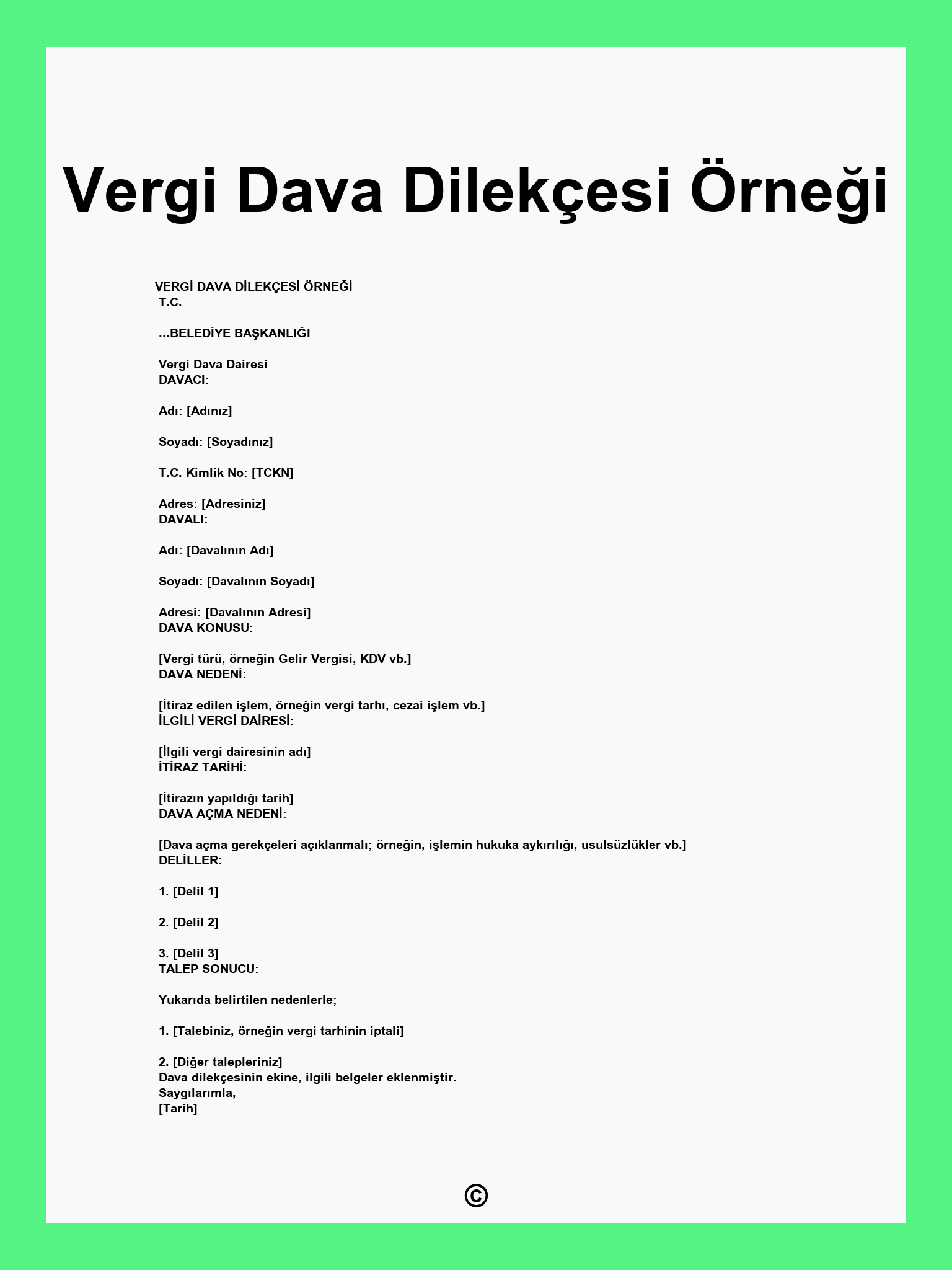 Vergi Dava Dilekçesi Örneği