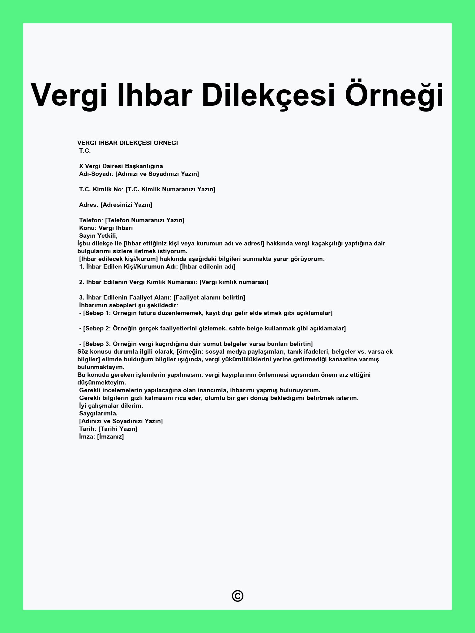 Vergi Ihbar Dilekçesi Örneği