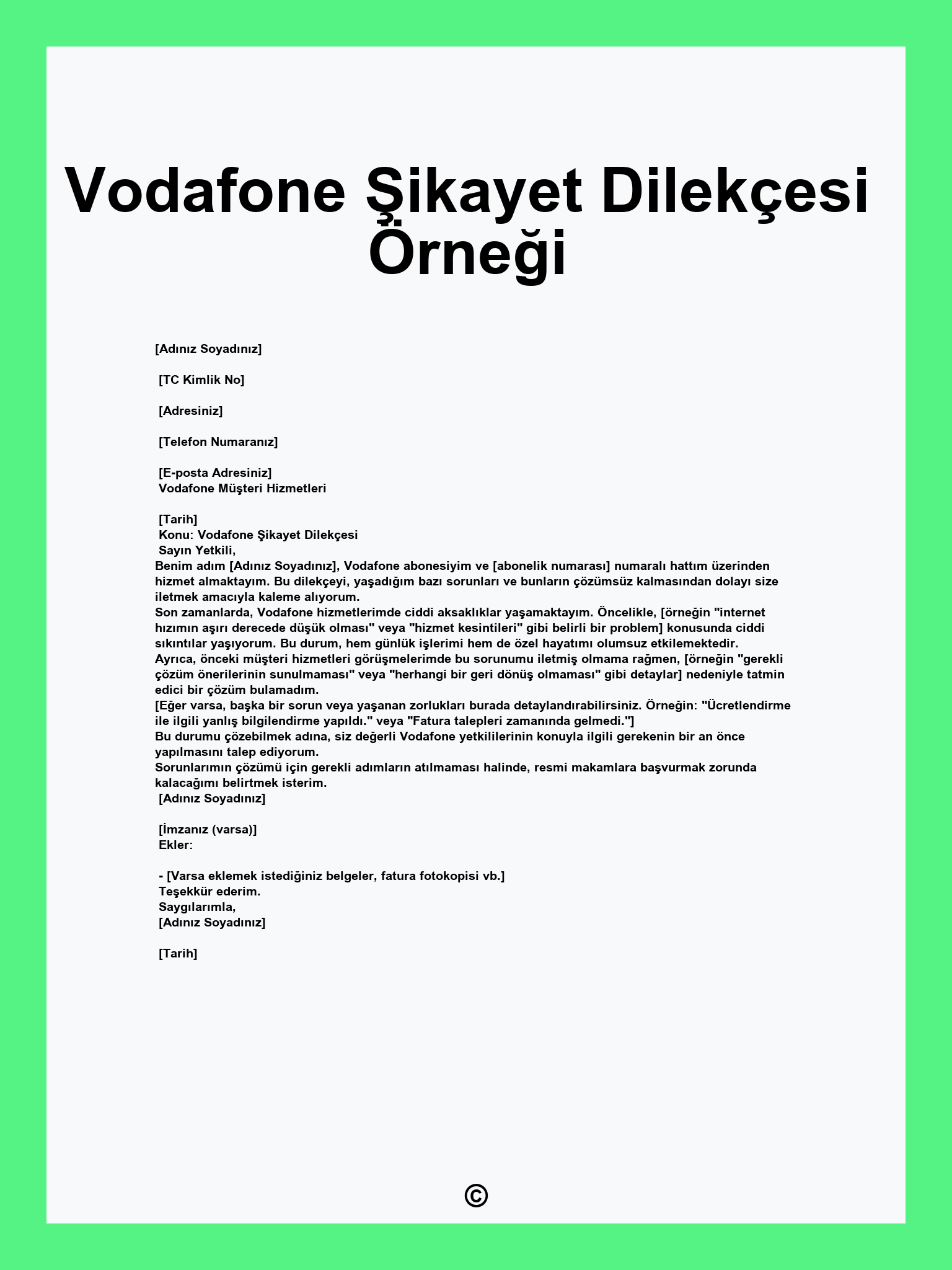 Vodafone Şikayet Dilekçesi Örneği