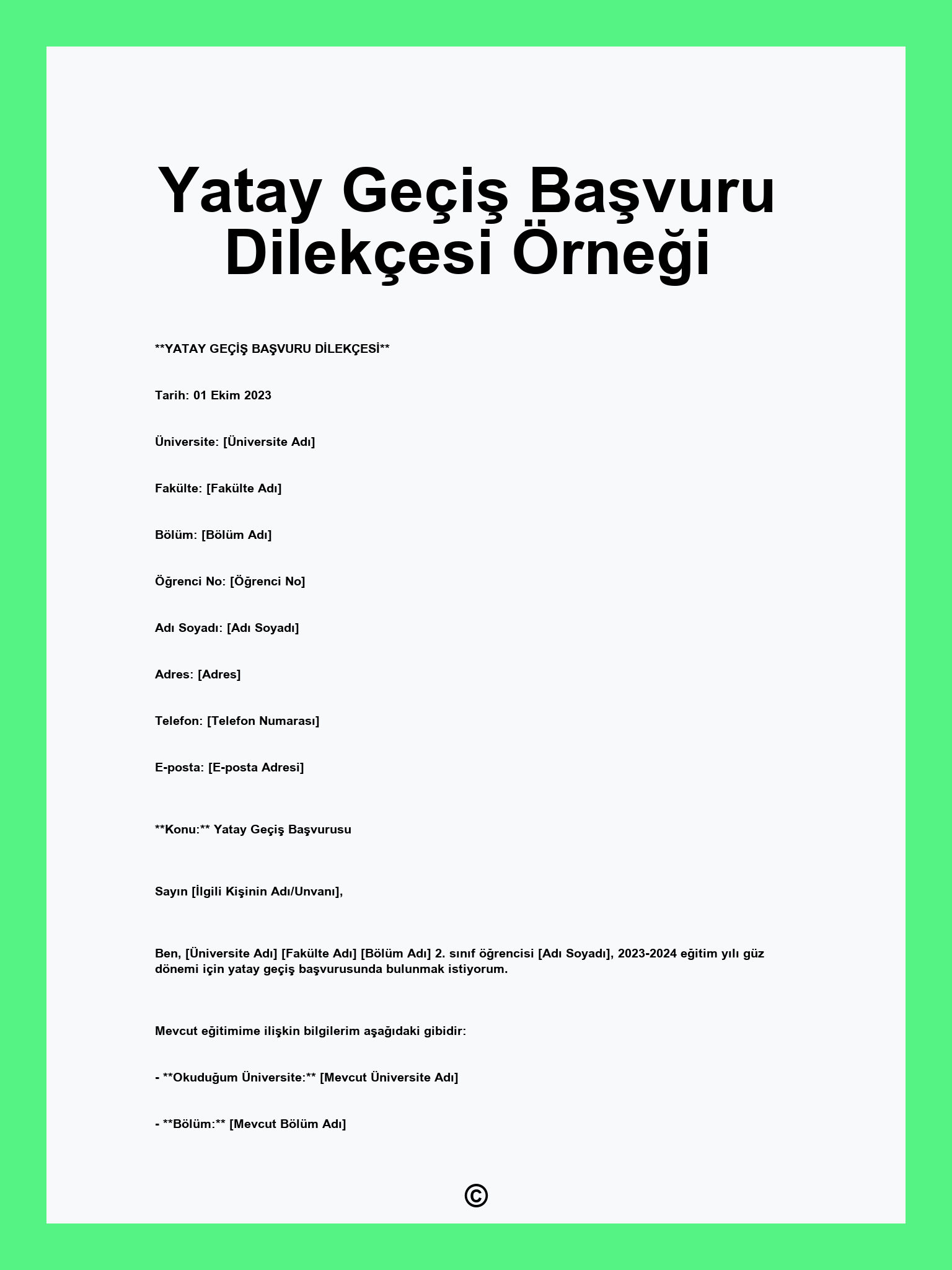 Yatay Geçiş Başvuru Dilekçesi Örneği