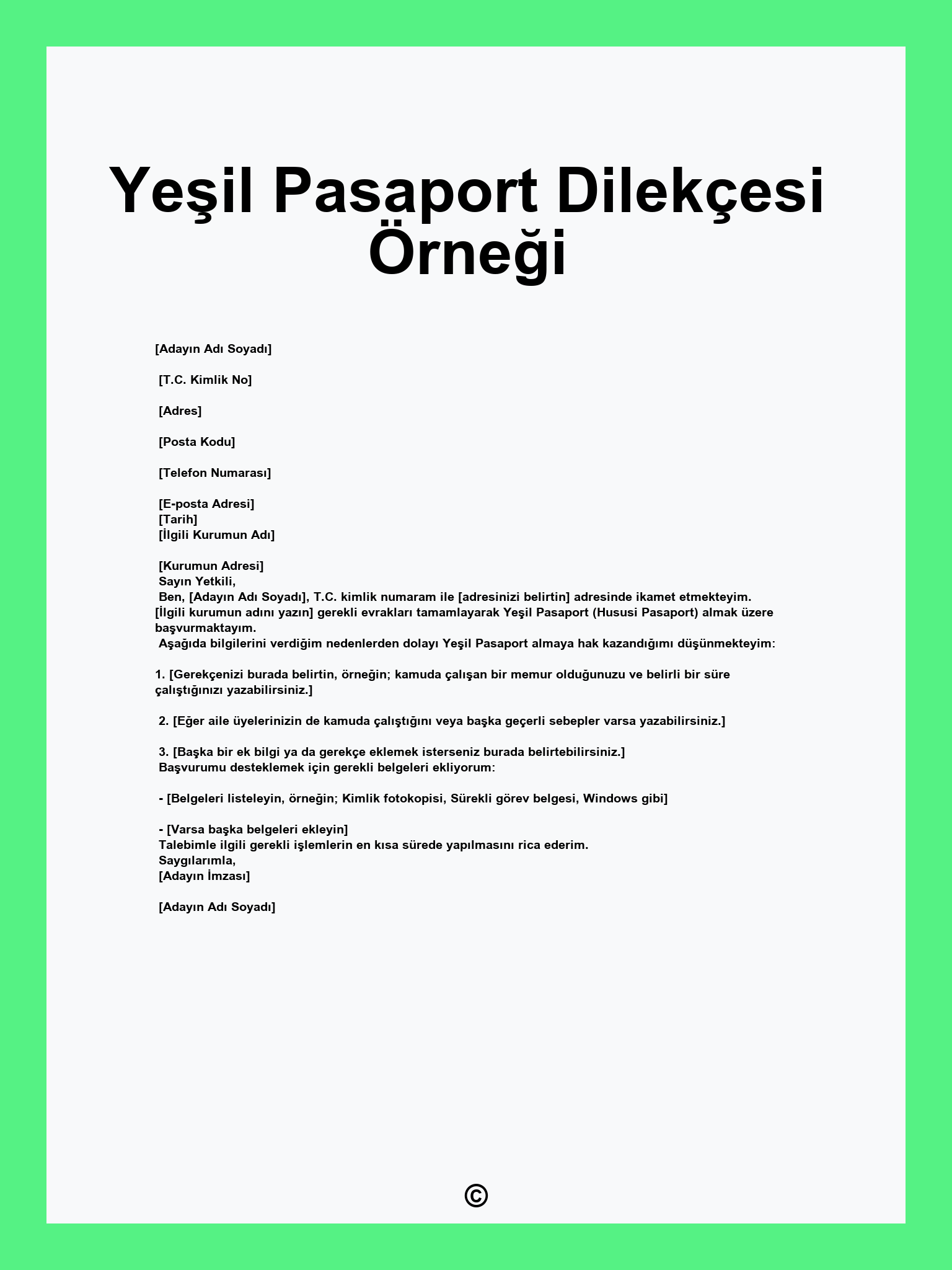 Yeşil Pasaport Dilekçesi Örneği