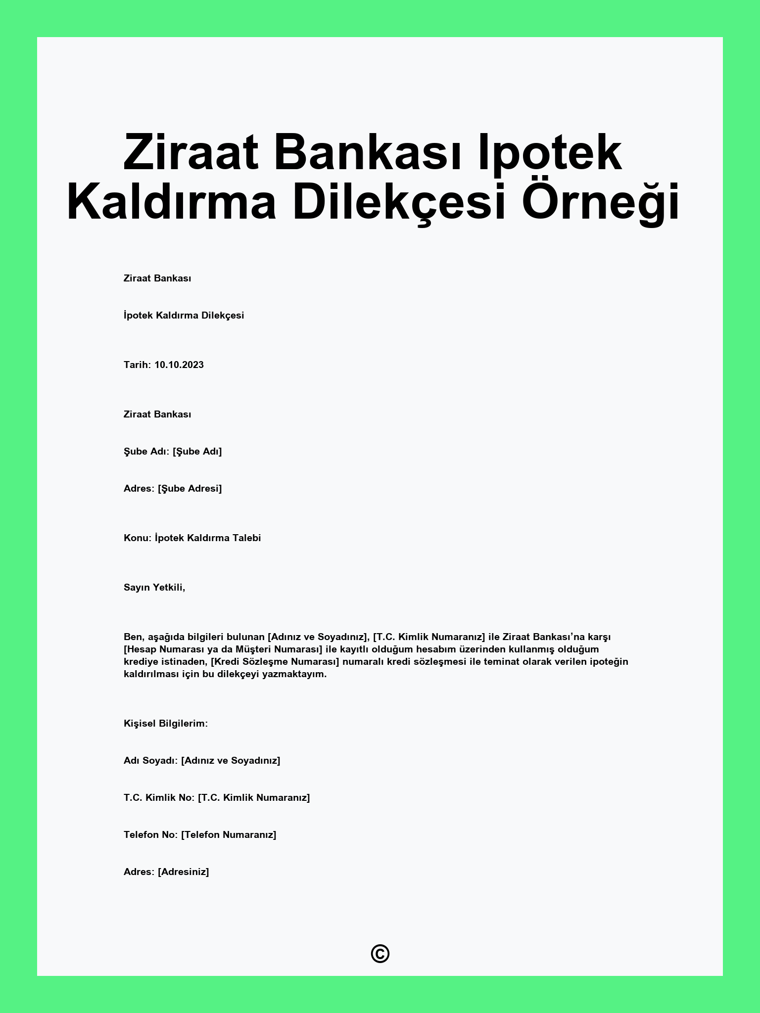 Ziraat Bankası Ipotek Kaldırma Dilekçesi Örneği